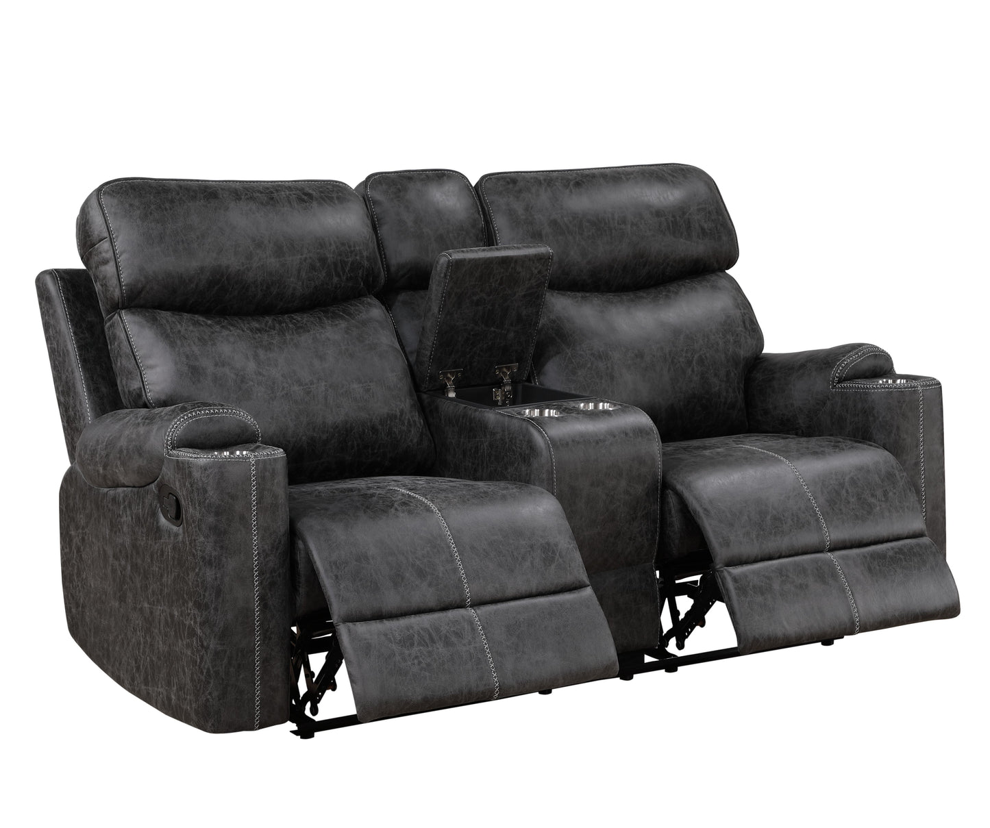 Hirah Dark Gray Microfiber Manual Recliner Loveseat with Cupholder Function and Built-in USB Port FredCo