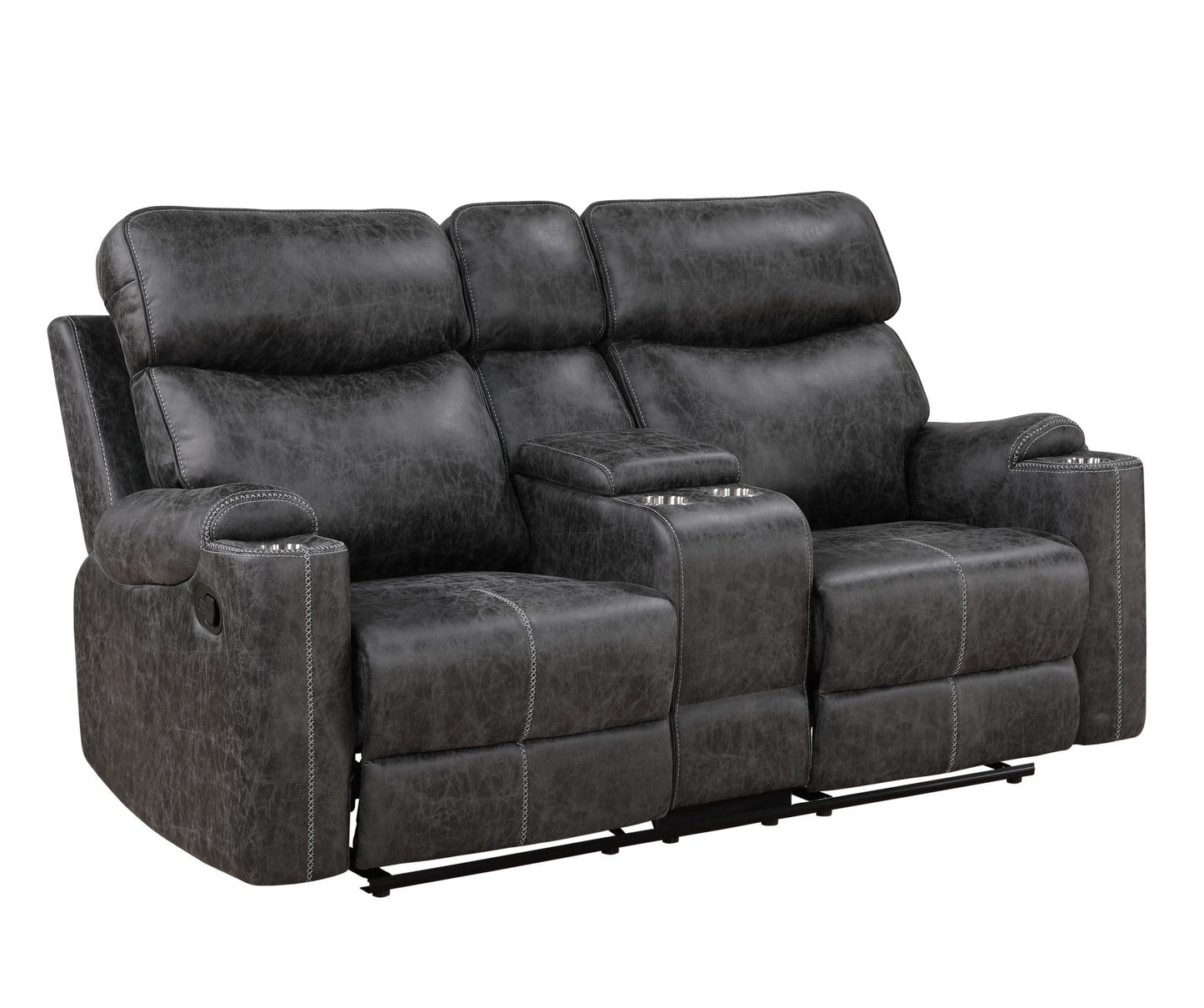 Hirah Dark Gray Microfiber Manual Recliner Loveseat with Cupholder Function and Built-in USB Port FredCo