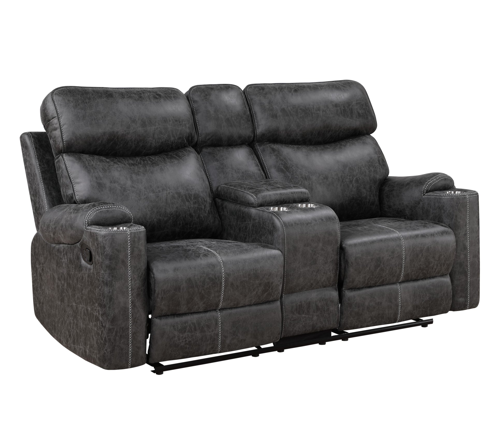 Hirah Dark Gray Microfiber Manual Recliner Loveseat with Cupholder Function and Built-in USB Port FredCo