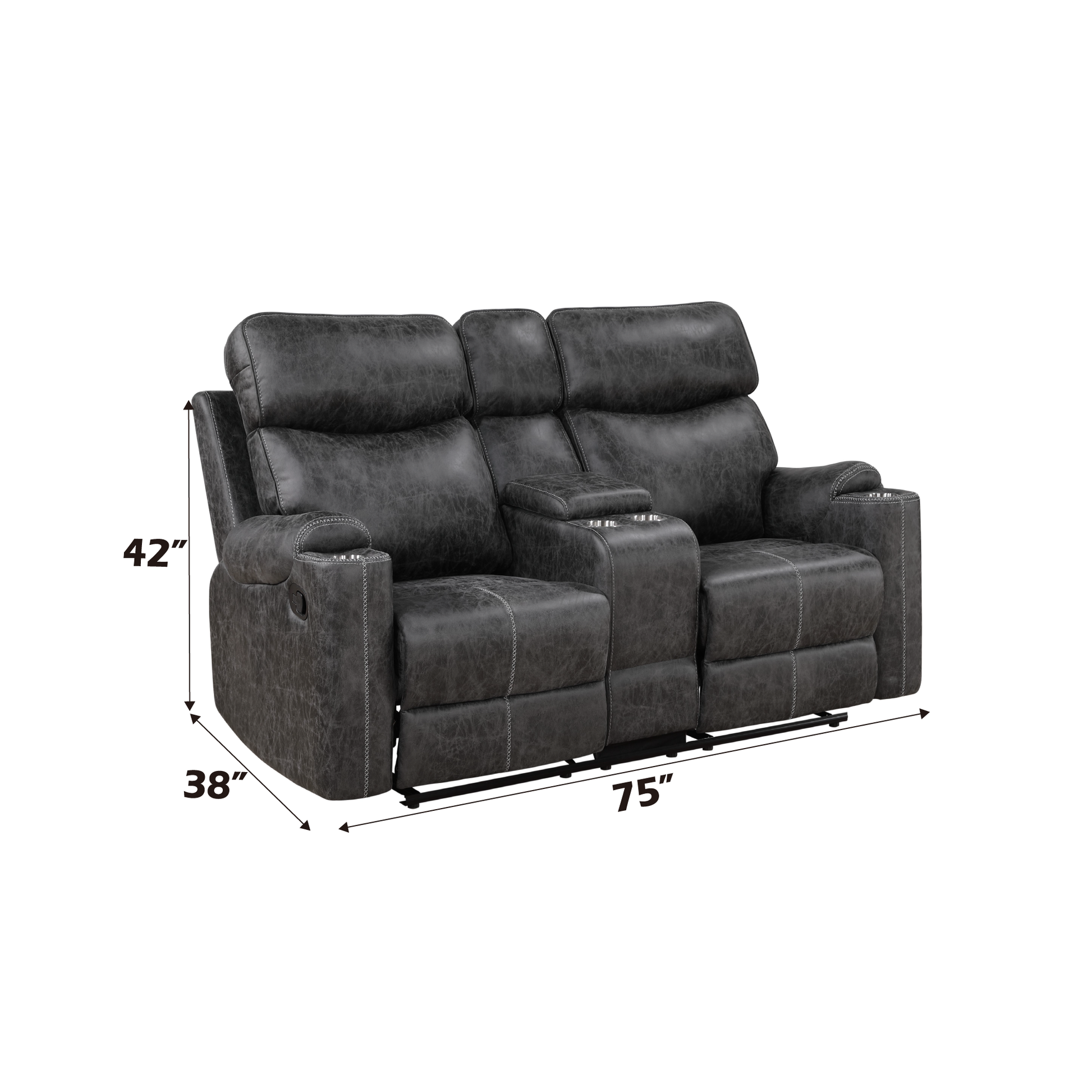 Hirah Dark Gray Microfiber Manual Recliner Loveseat with Cupholder Function and Built-in USB Port FredCo