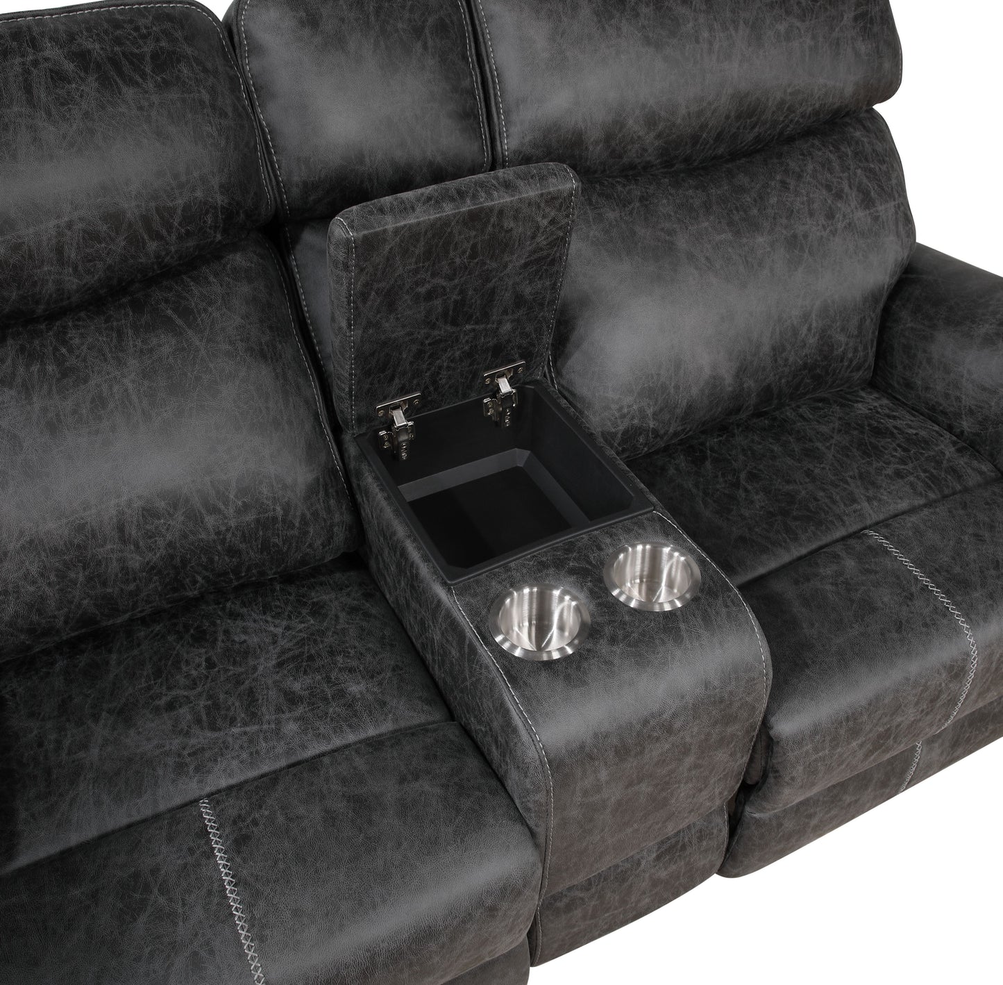 Hirah Dark Gray Microfiber Manual Recliner Loveseat with Cupholder Function and Built-in USB Port FredCo