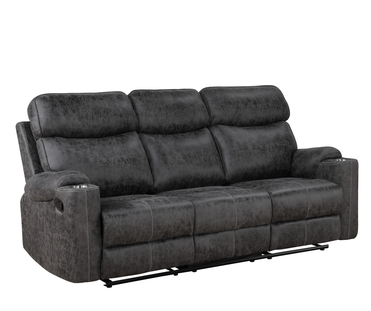 Hirah Dark Gray Microfiber Manual Recliner Sofa with Cupholder Function FredCo