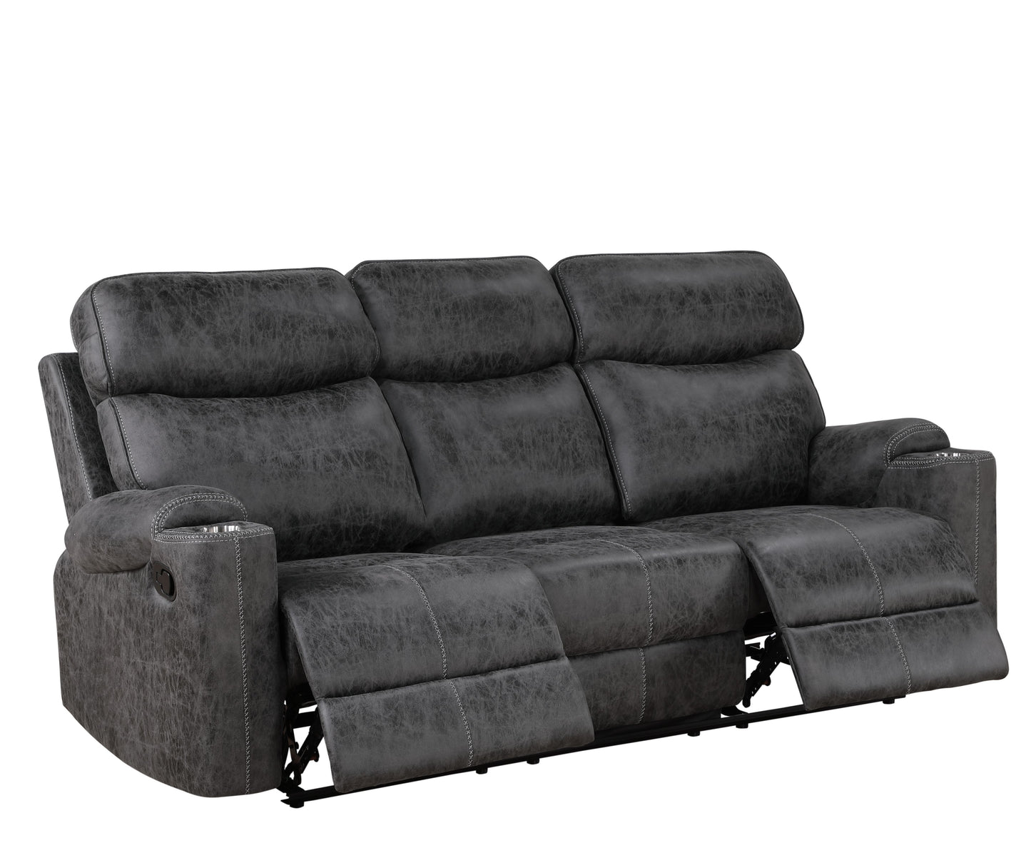 Hirah Dark Gray Microfiber Manual Recliner Sofa with Cupholder Function FredCo