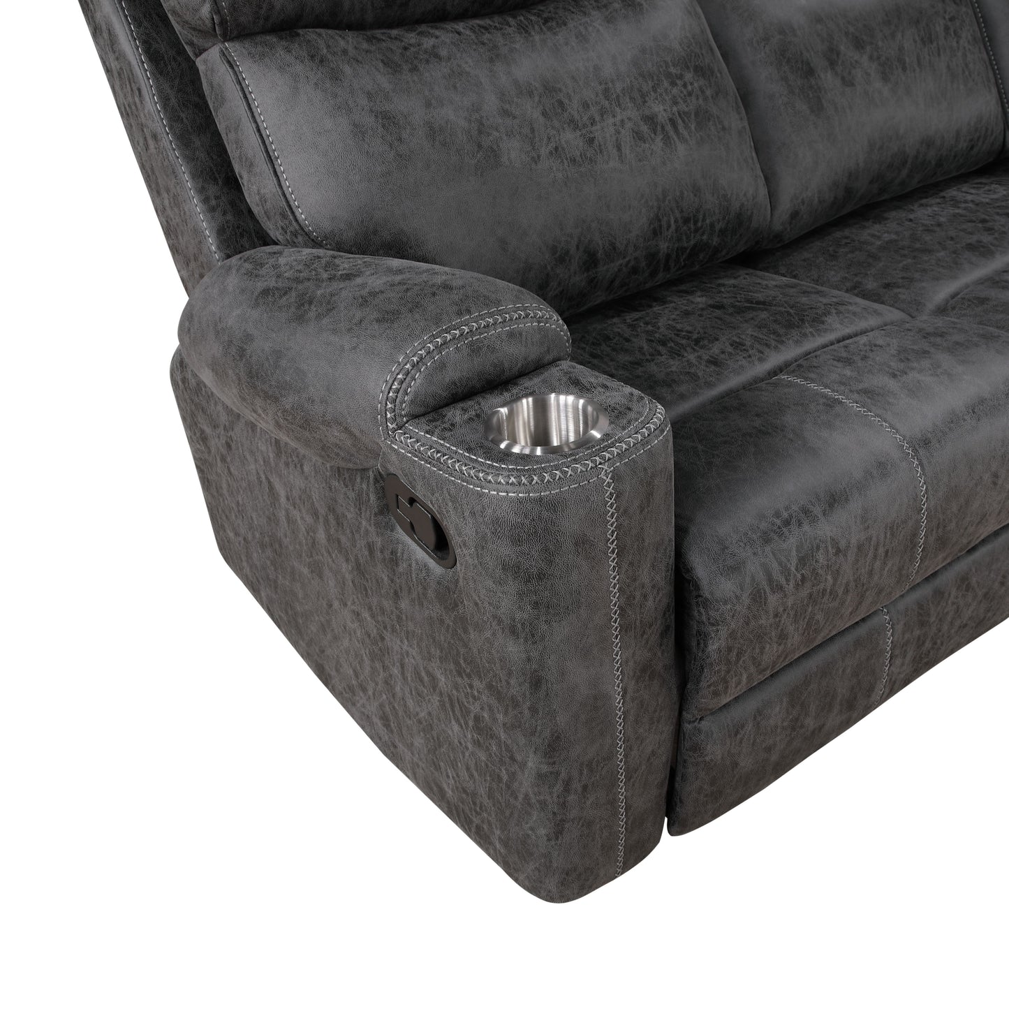 Hirah Dark Gray Microfiber Manual Recliner Sofa with Cupholder Function FredCo
