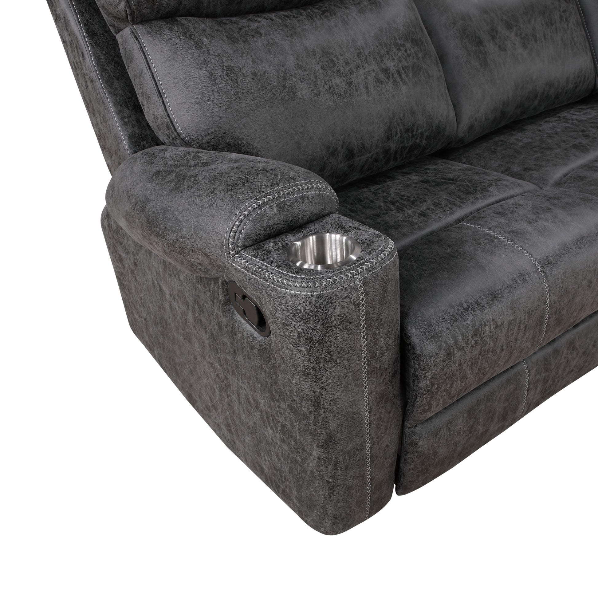 Hirah Dark Gray Microfiber Manual Recliner Sofa with Cupholder Function FredCo