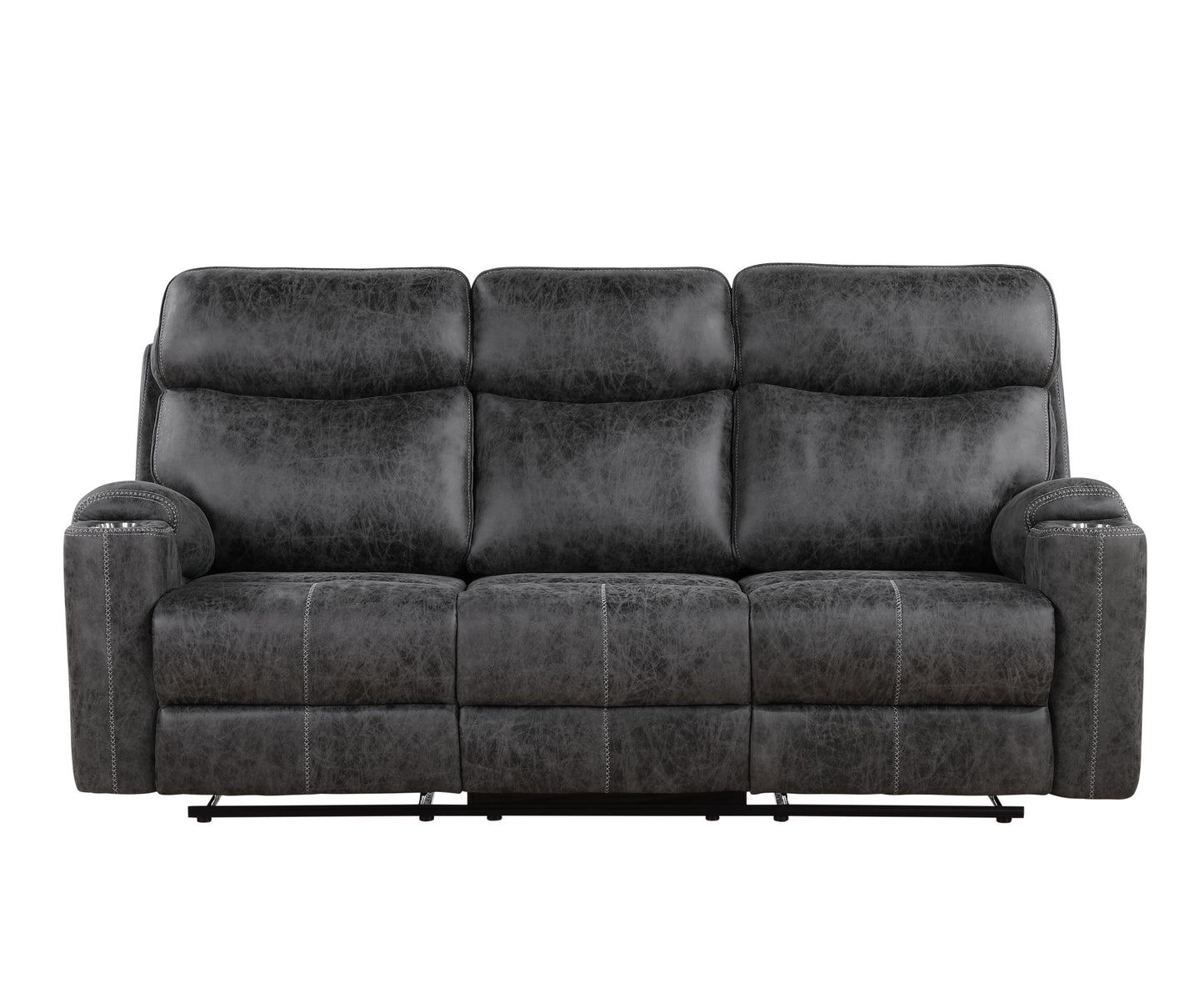 Hirah Dark Gray Microfiber Manual Recliner Sofa with Cupholder Function FredCo