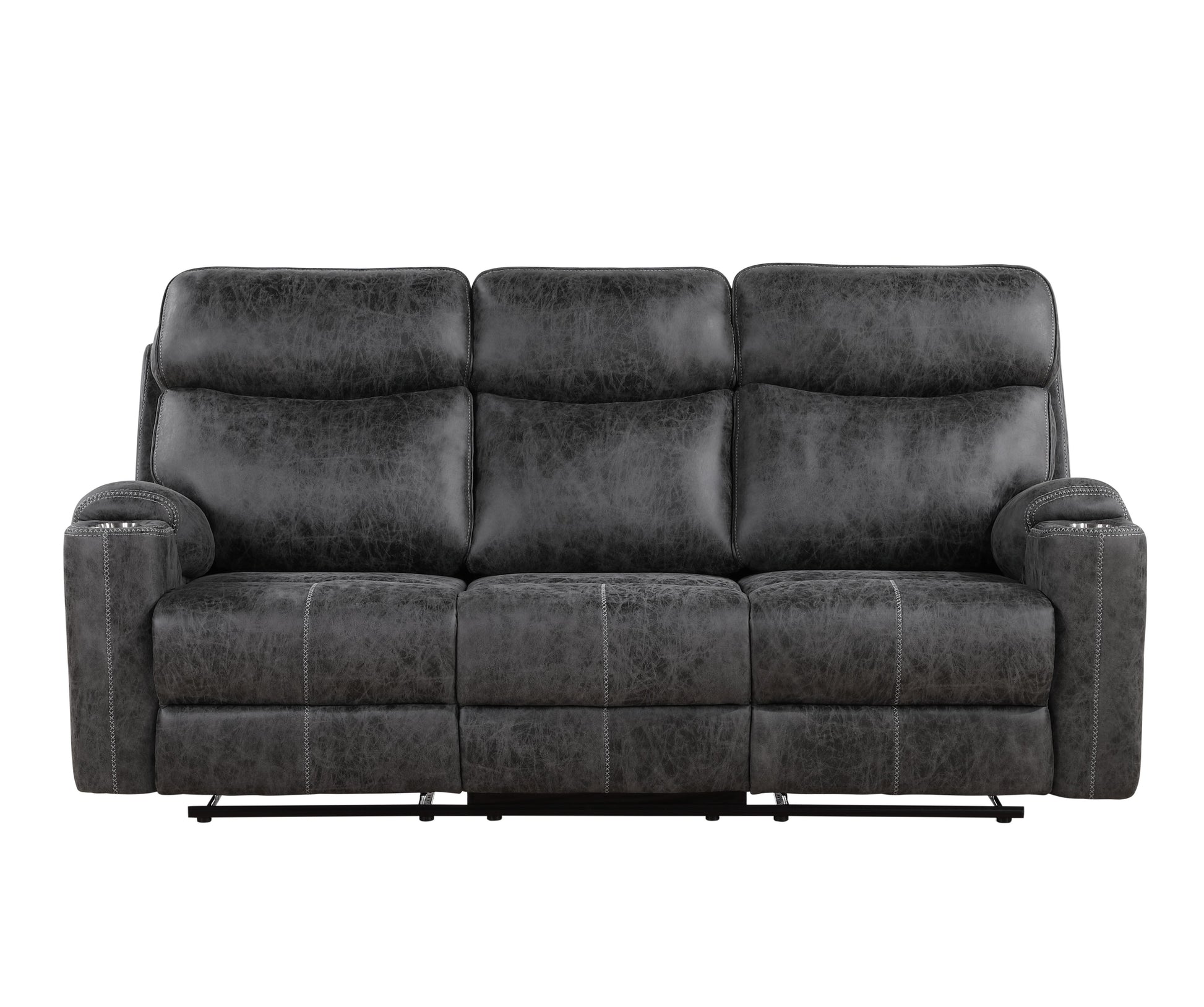 Hirah Dark Gray Polished Microfiber 3 Pieces Living Room Set FredCo