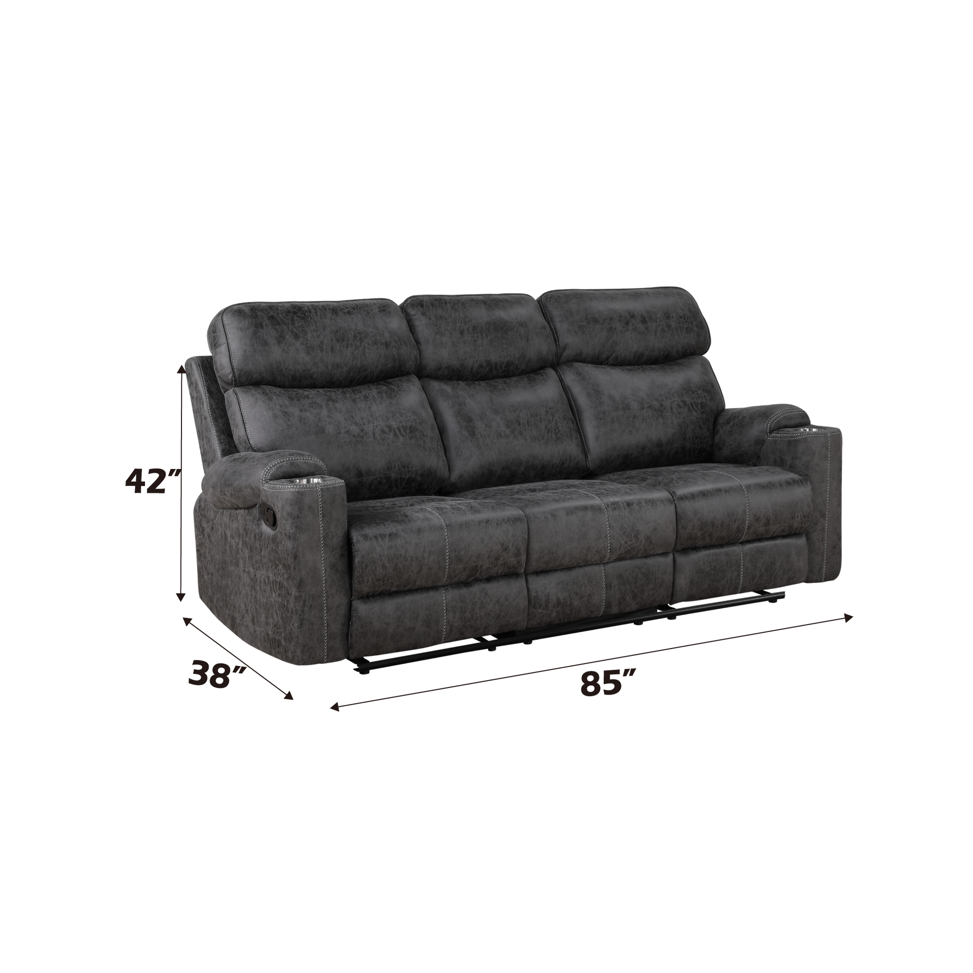 Hirah Dark Gray Polished Microfiber 3 Pieces Living Room Set FredCo