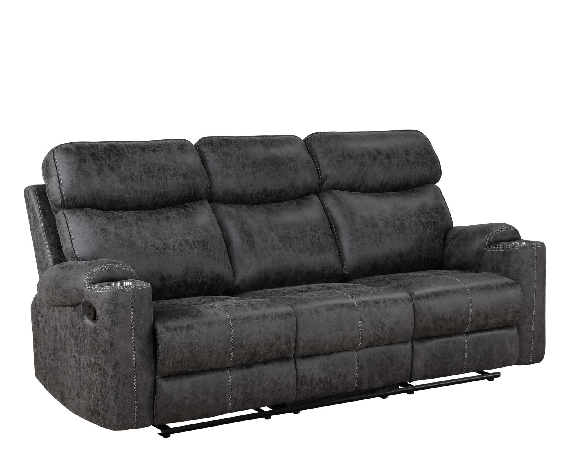 Hirah Dark Gray Polished Microfiber 3 Pieces Living Room Set FredCo