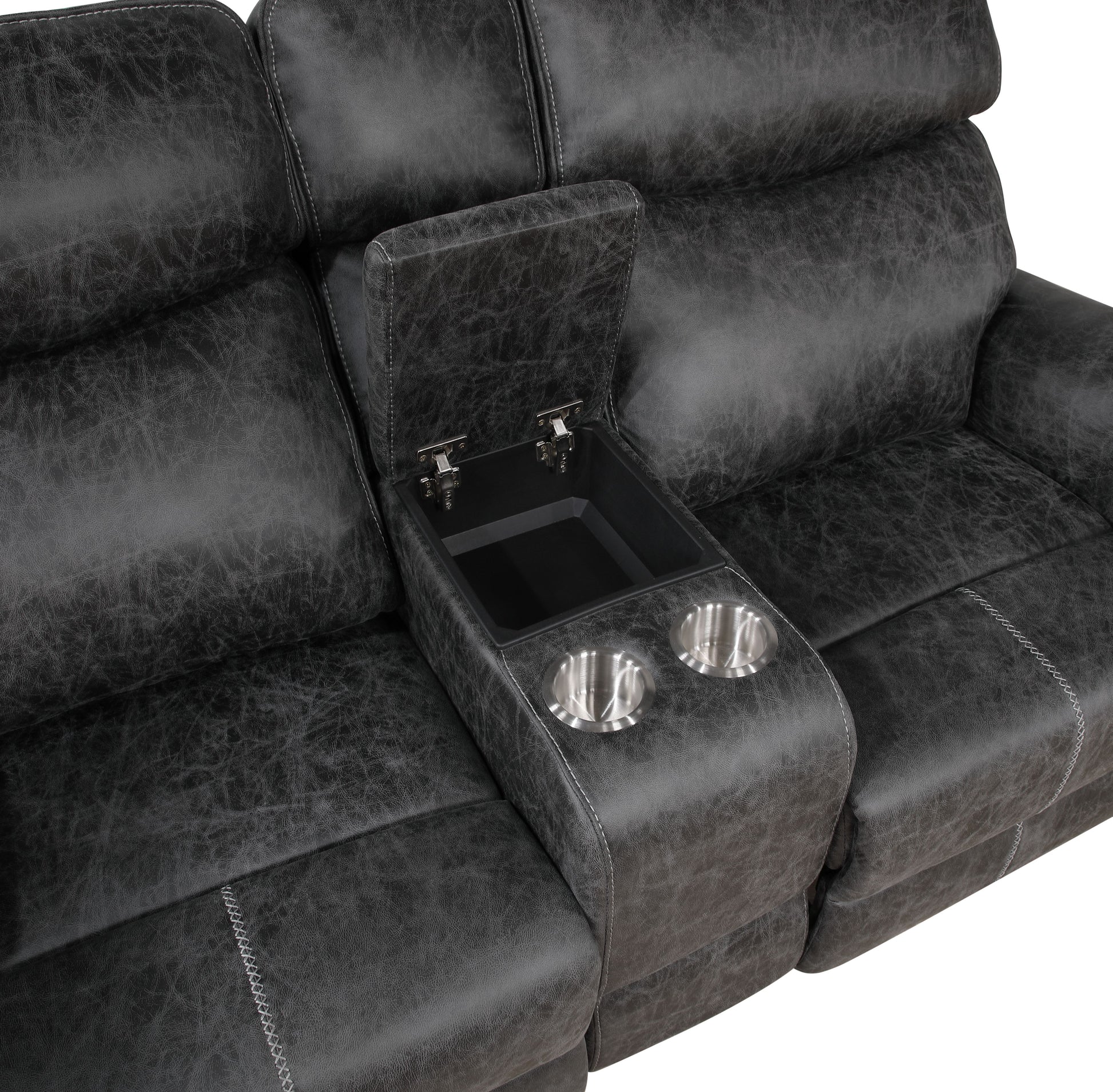 Hirah Dark Gray Polished Microfiber 3 Pieces Living Room Set FredCo
