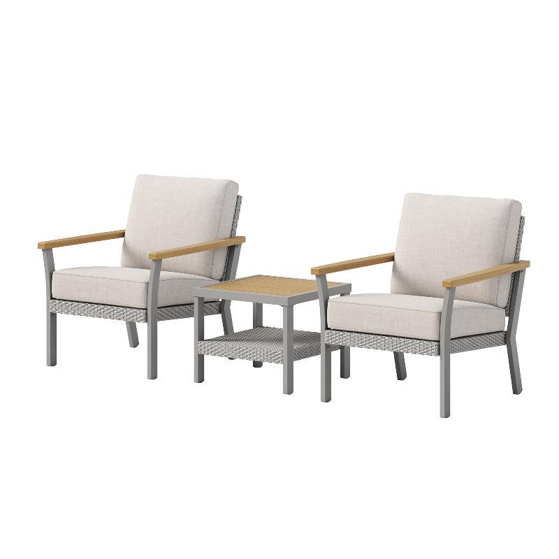HOME Sencillo Collection - 3 Piece Patio Furniture Set, 2 Lounge Chairs and 1 Coffee Table FredCo