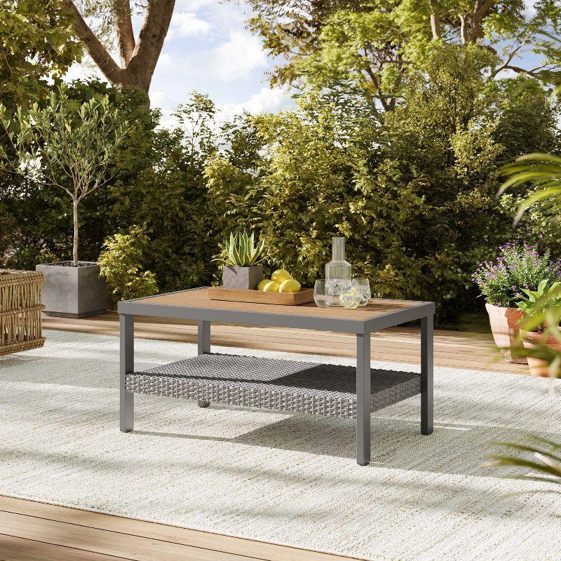 HOME Sencillo Collection -8 Piece Patio Furniture Set 1 Coffee Table 2 Small Coffee Tables 1 Loveseat 2 Lounge Chairs and 2 Ottomans Beige FredCo