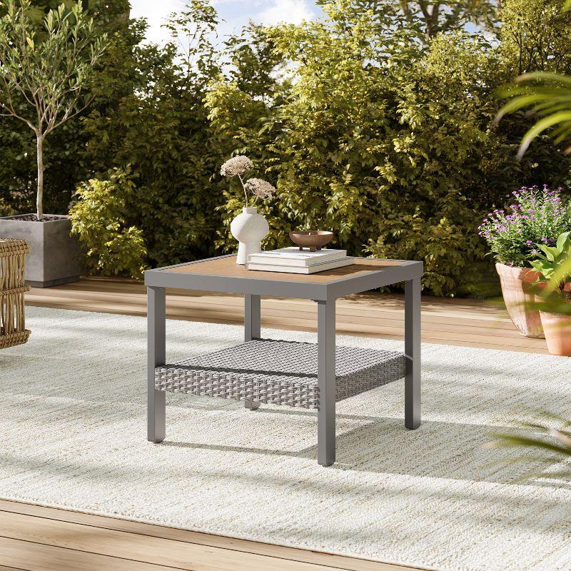 HOME Sencillo Collection -8 Piece Patio Furniture Set 1 Coffee Table 2 Small Coffee Tables 1 Loveseat 2 Lounge Chairs and 2 Ottomans Beige FredCo