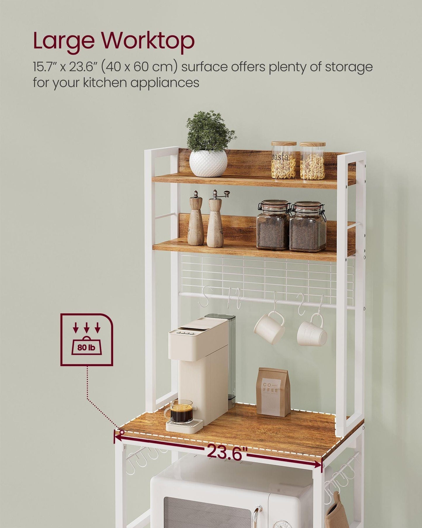 Hutch Bakers Rack with Power Outlet FredCo