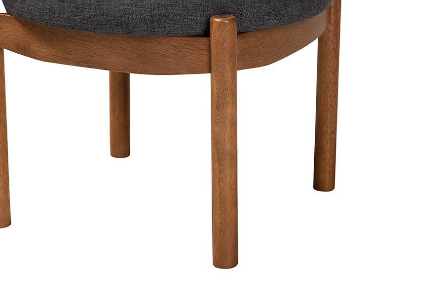 Iliana Japandi Dark Grey Fabric and Walnut Brown Finished Wood Ottoman Footstool FredCo