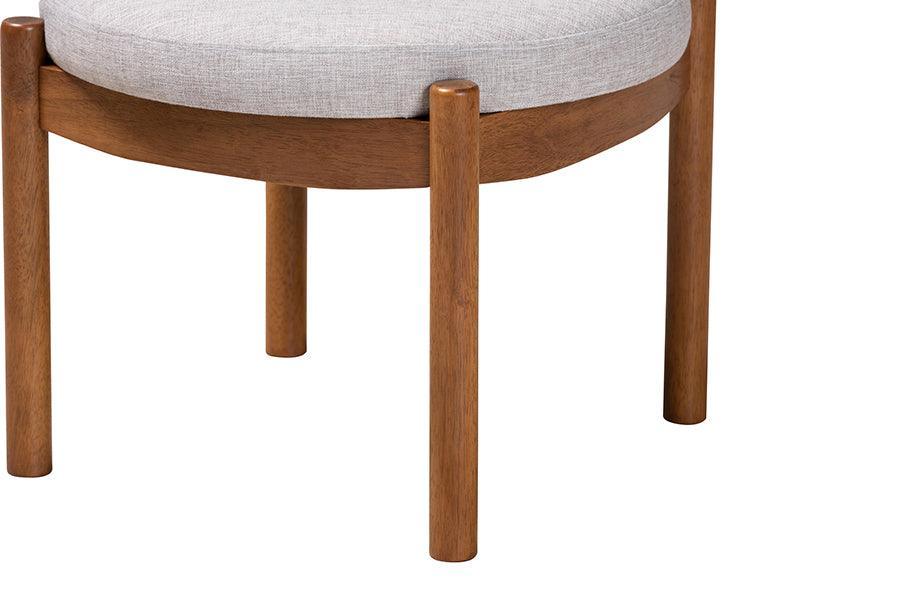 Iliana Japandi Greyish Beige Fabric and Walnut Brown Finished Wood Ottoman Footstool FredCo