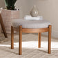 Iliana Japandi Greyish Beige Fabric and Walnut Brown Finished Wood Ottoman Footstool FredCo