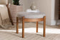 Iliana Japandi Greyish Beige Fabric and Walnut Brown Finished Wood Ottoman Footstool FredCo