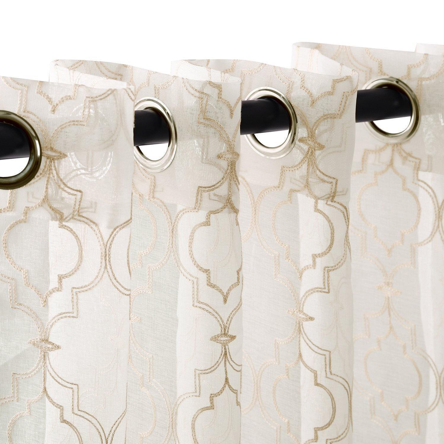 Imperial Trellis Embroidered Lightweight Sheer Curtain Set FredCo