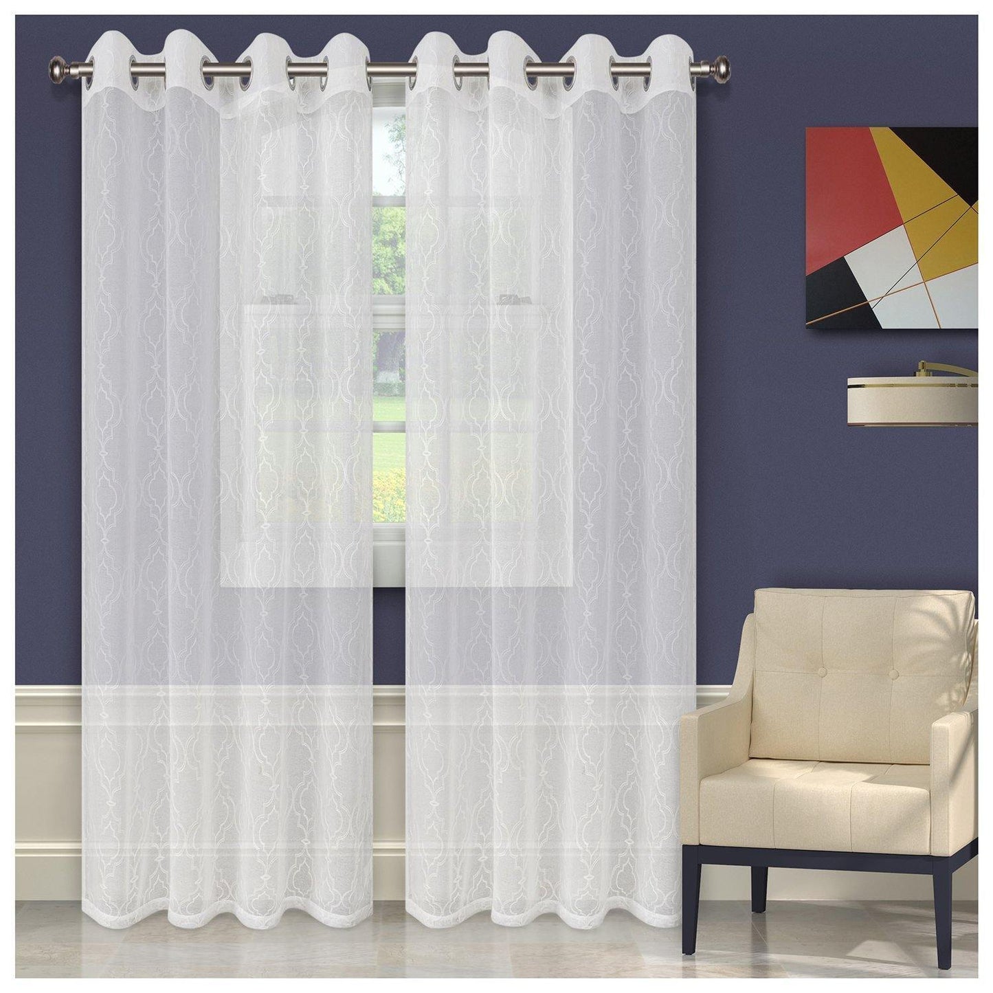 Imperial Trellis Embroidered Lightweight Sheer Curtain Set FredCo