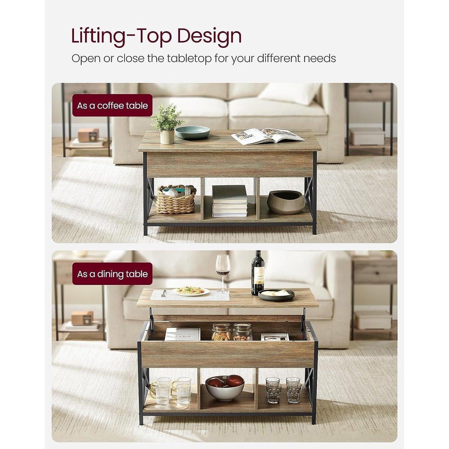Industrial Coffee Table with Hidden Compartments FredCo