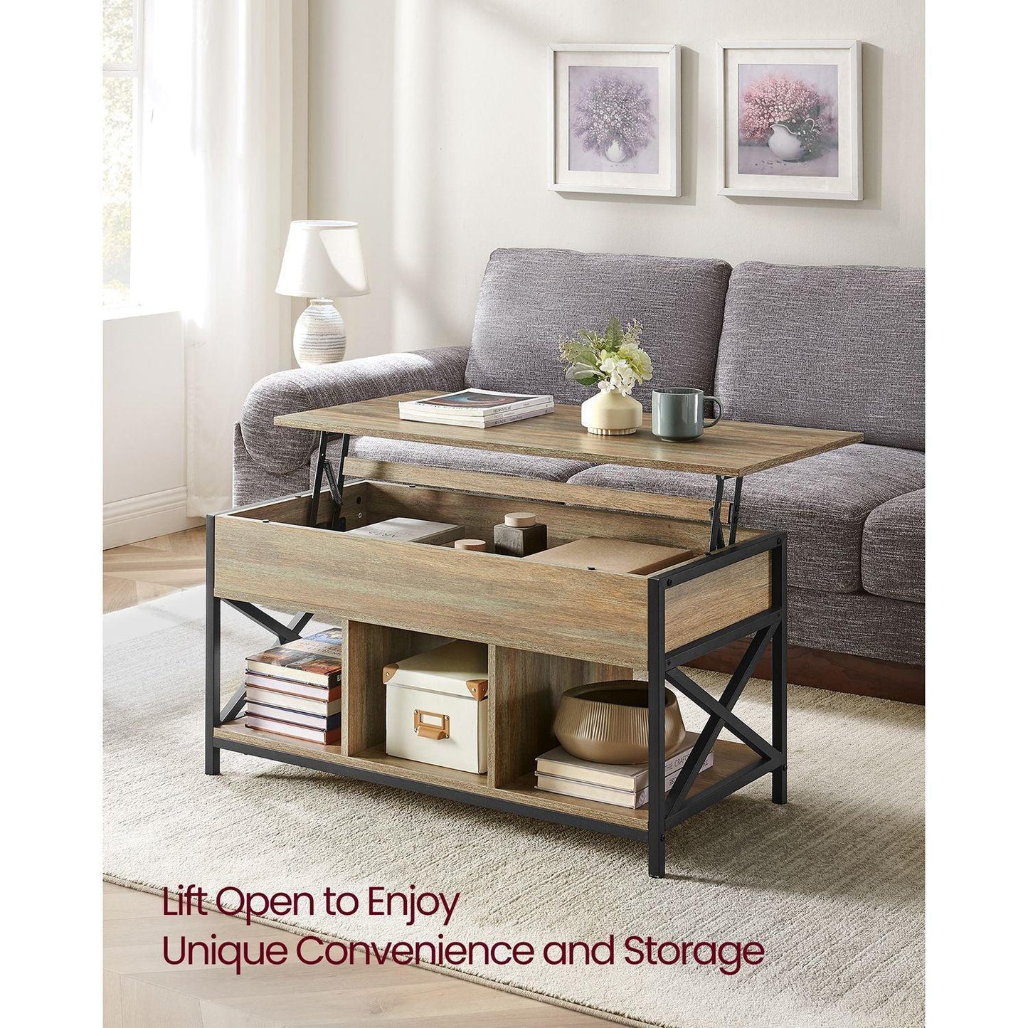 Industrial Coffee Table with Hidden Compartments FredCo