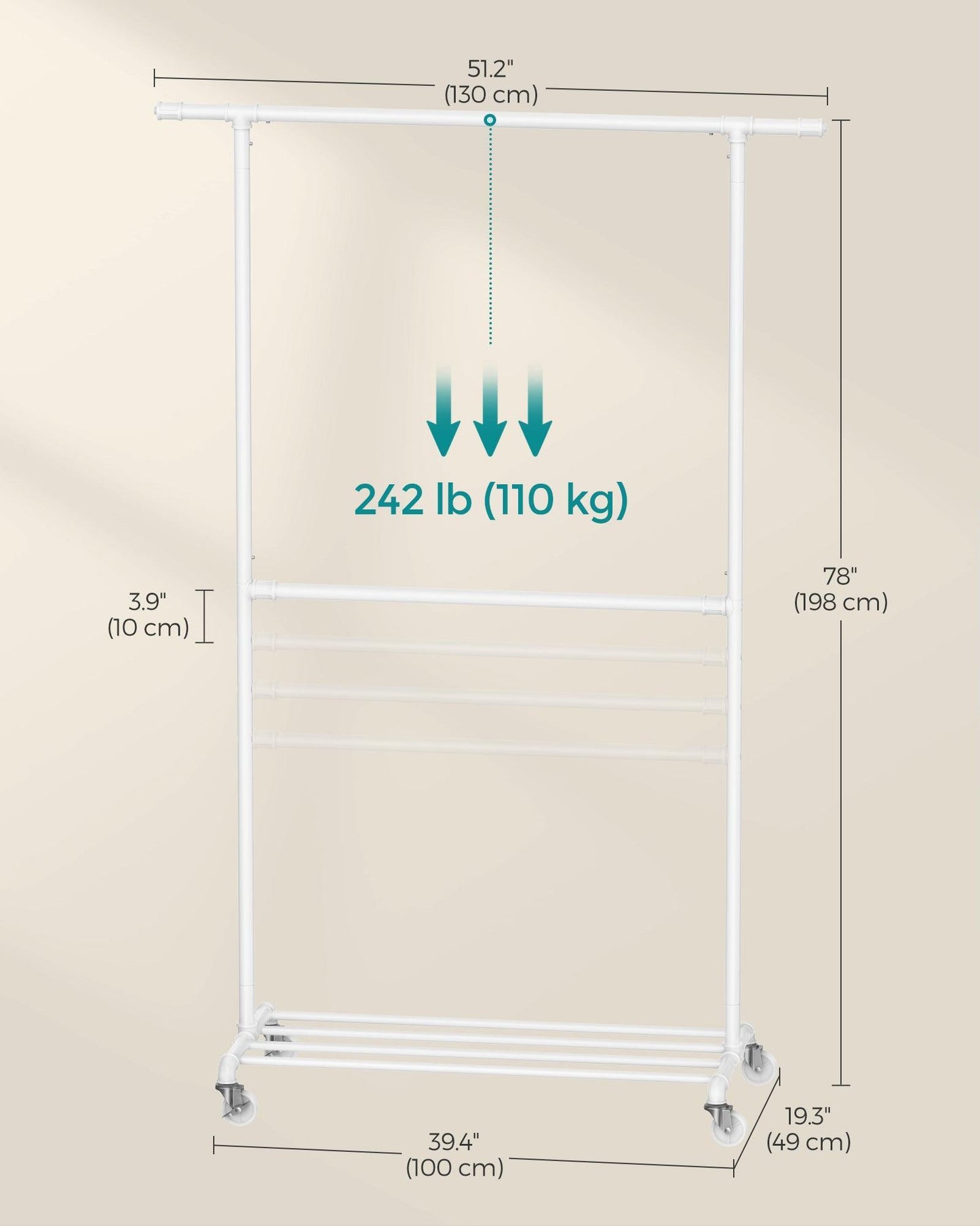 industrial Double Rod Metal Clothing Rack for Hanging Clothes FredCo