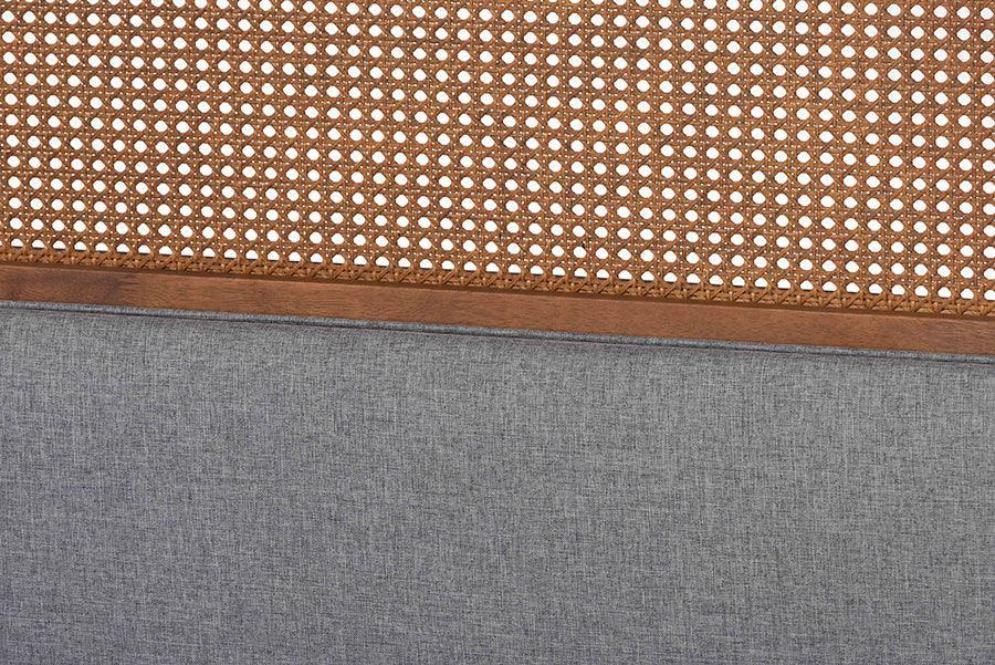 Irina Mid-Century Modern Grey Fabric and Ash Walnut Finished Wood Queen Size Platform Bed FredCo