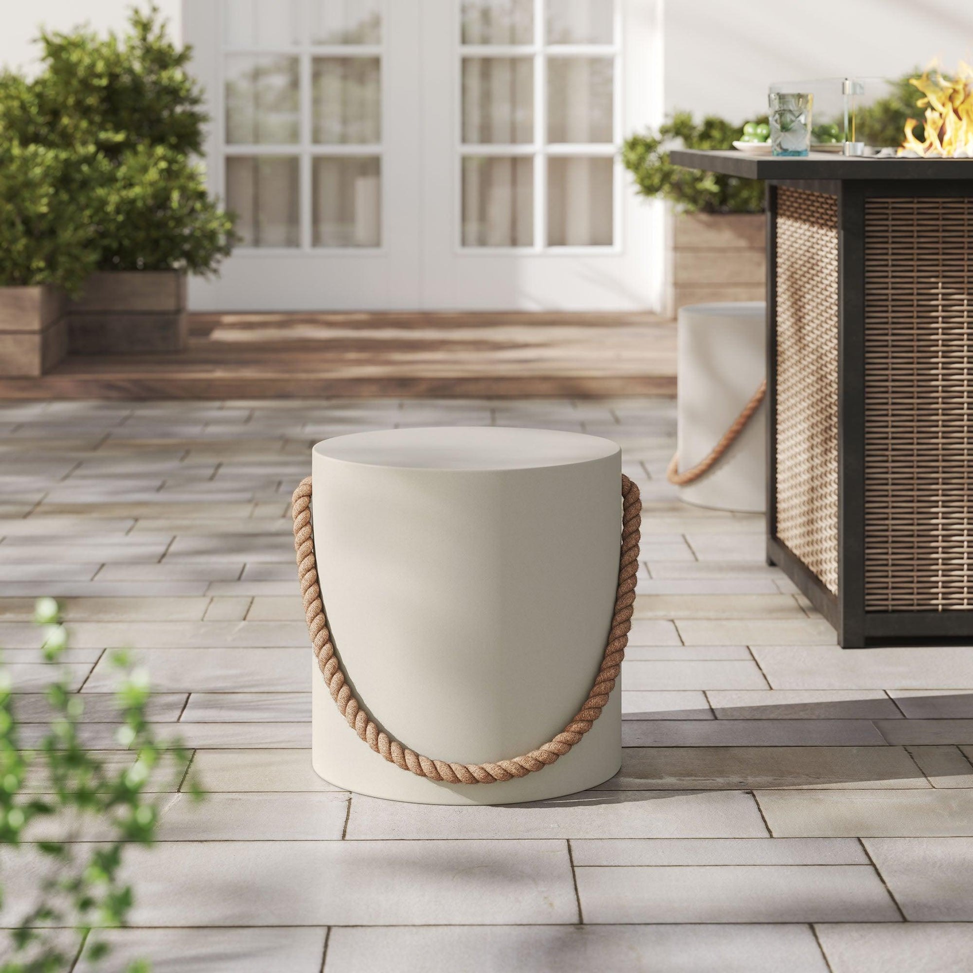 Isera Indoor - Outdoor Patio Rope Concrete Side Table Stool by Modway EEI-7089 FredCo