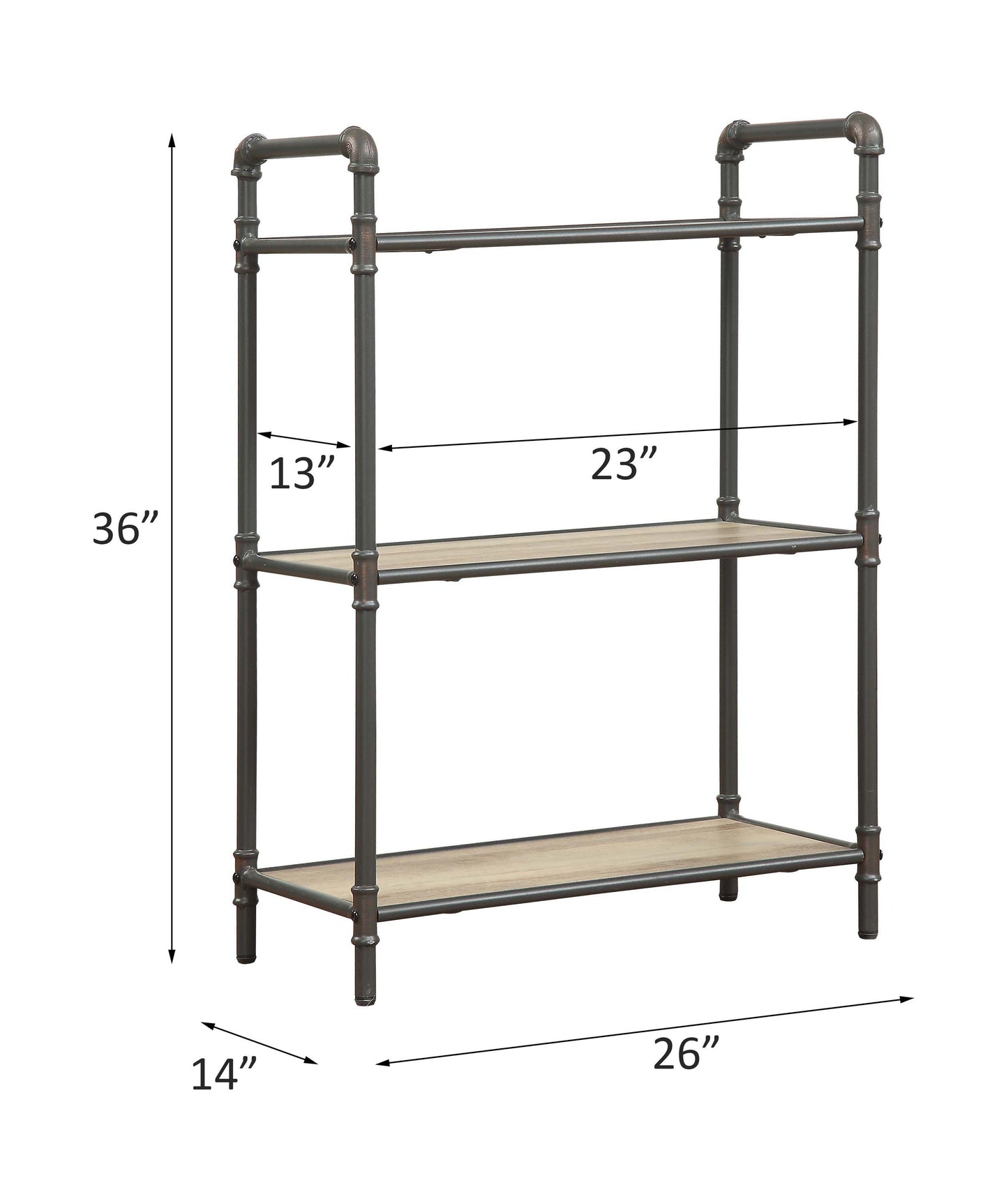 Itzel 3-Shelf Antique Oak & Sandy Gray Finish Bookshelf FredCo