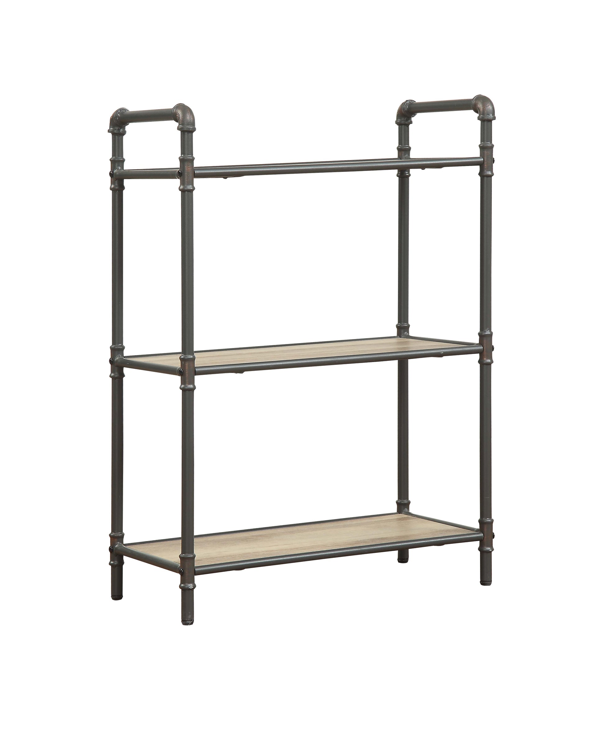 Itzel 3-Shelf Antique Oak & Sandy Gray Finish Bookshelf FredCo