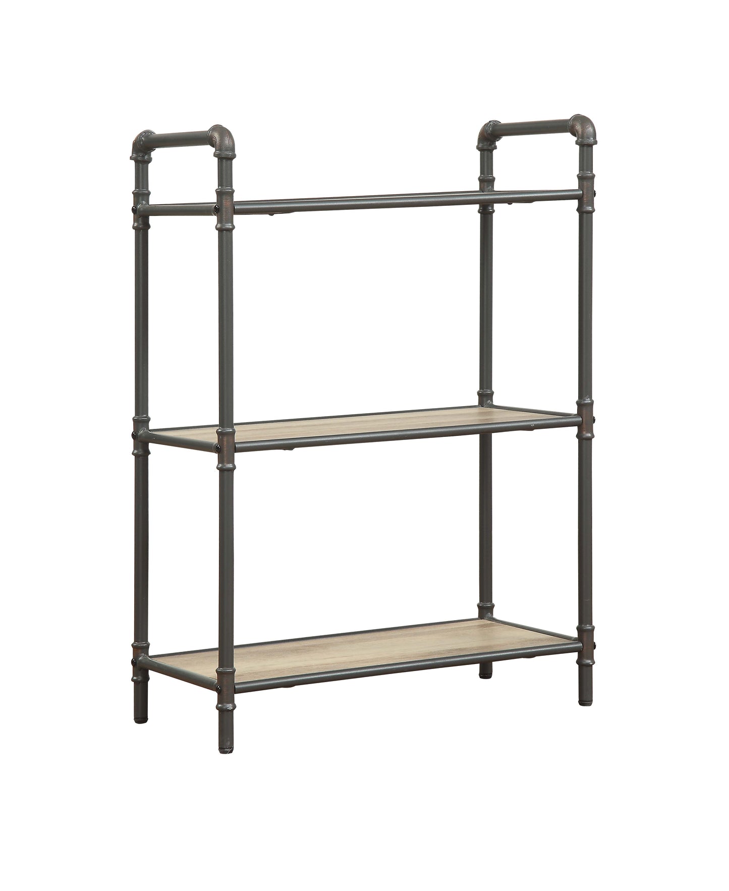 Itzel 3-Shelf Antique Oak & Sandy Gray Finish Bookshelf FredCo