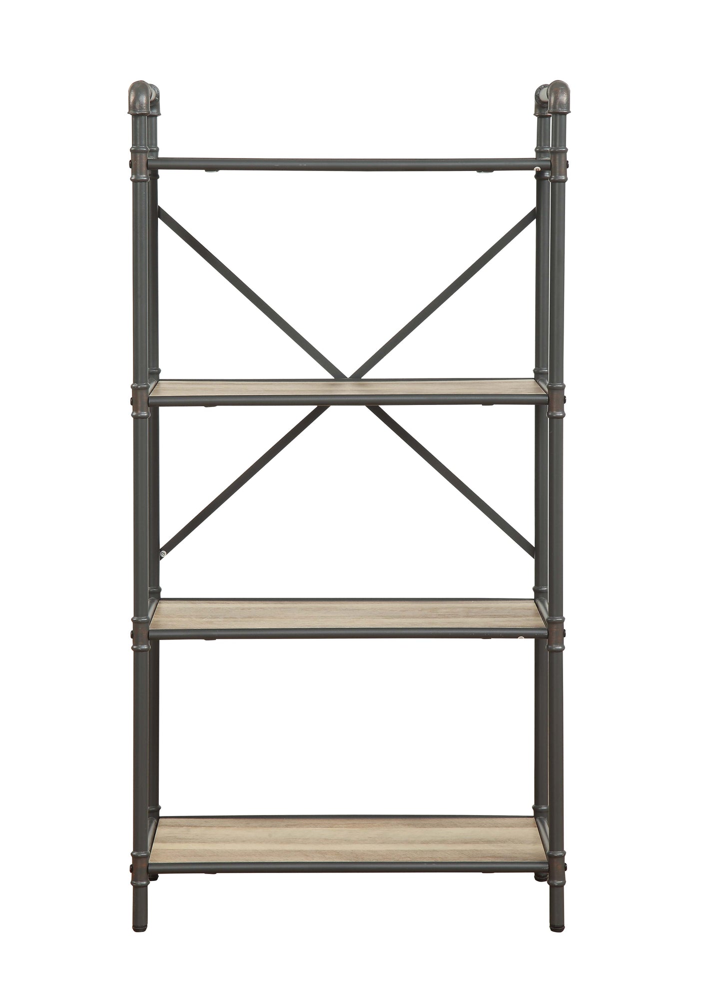Itzel 4-Shelf Antique Oak & Sandy Gray Finish Bookshelf FredCo