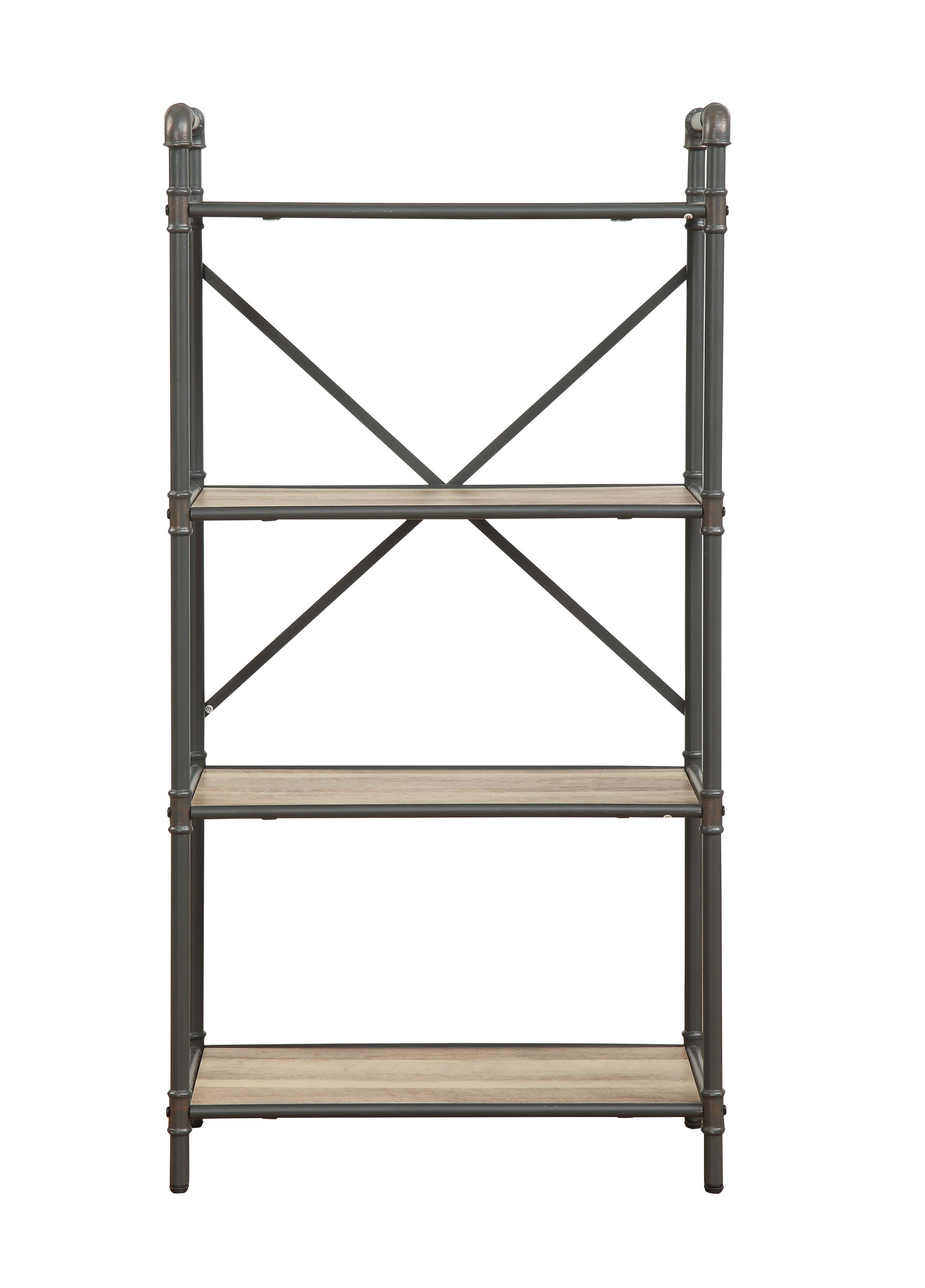 Itzel 4-Shelf Antique Oak & Sandy Gray Finish Bookshelf FredCo