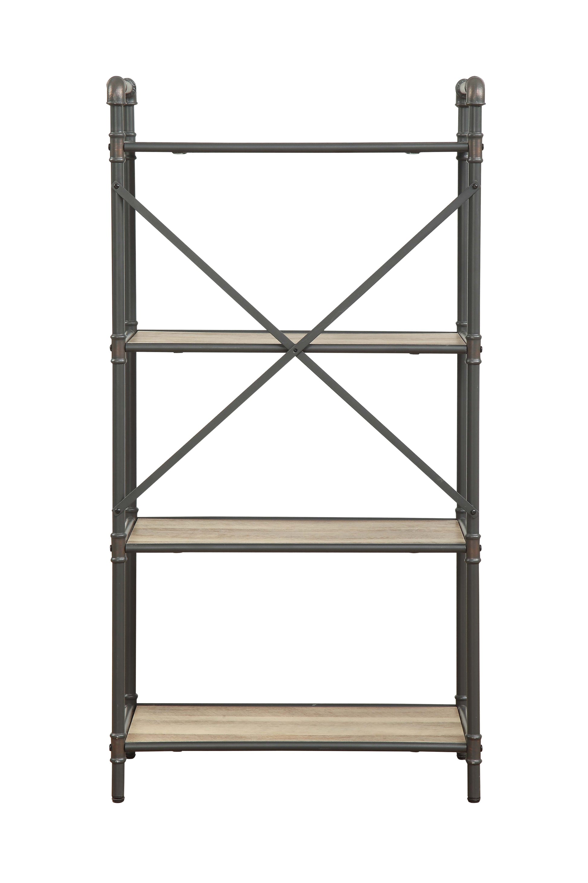 Itzel 4-Shelf Antique Oak & Sandy Gray Finish Bookshelf FredCo