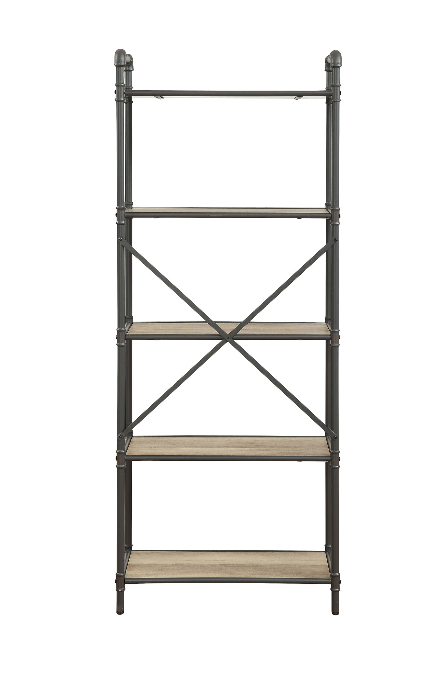 Itzel 5-Shelf Antique Oak & Sandy Gray Finish Bookshelf FredCo
