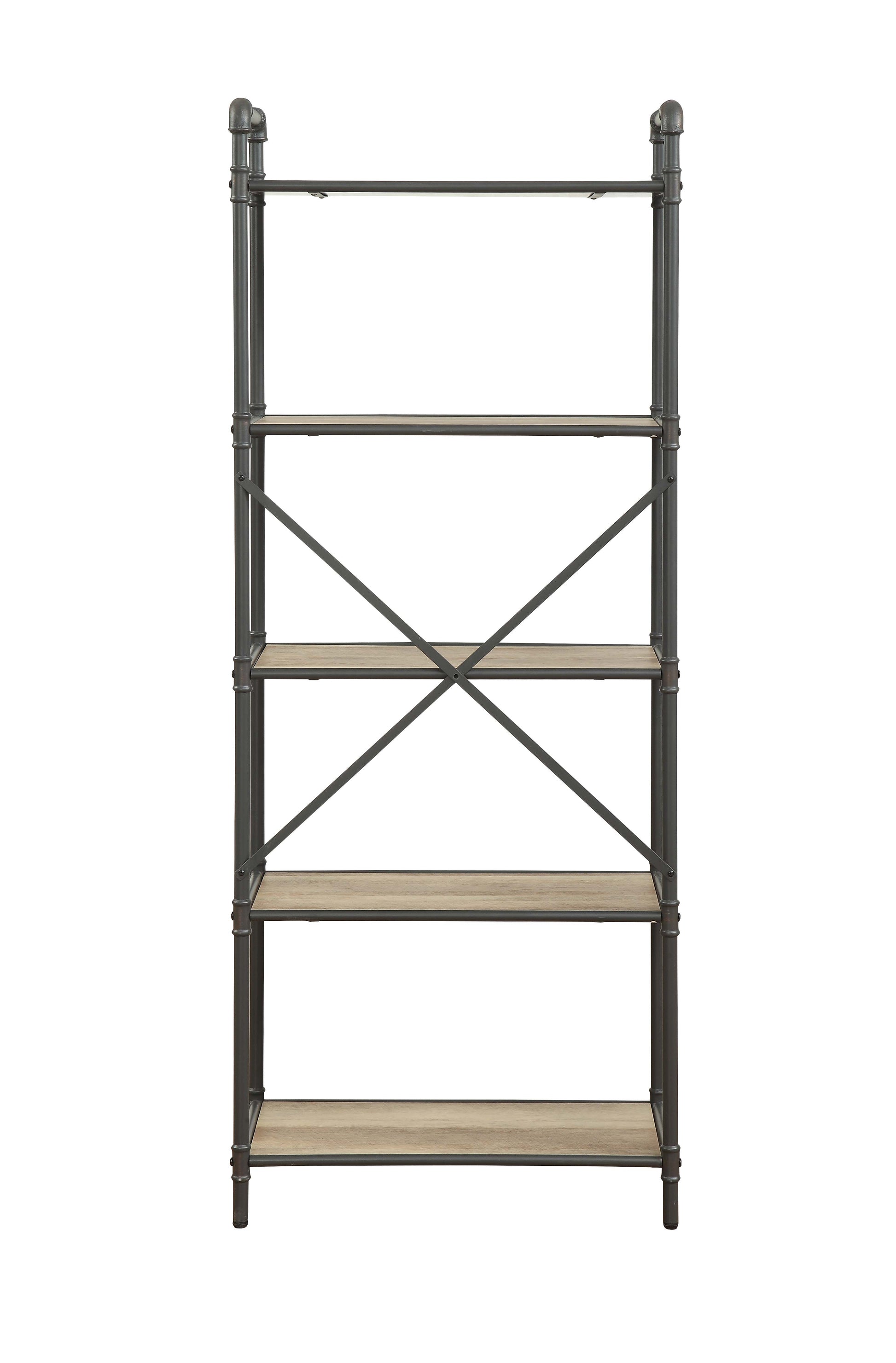 Itzel 5-Shelf Antique Oak & Sandy Gray Finish Bookshelf FredCo