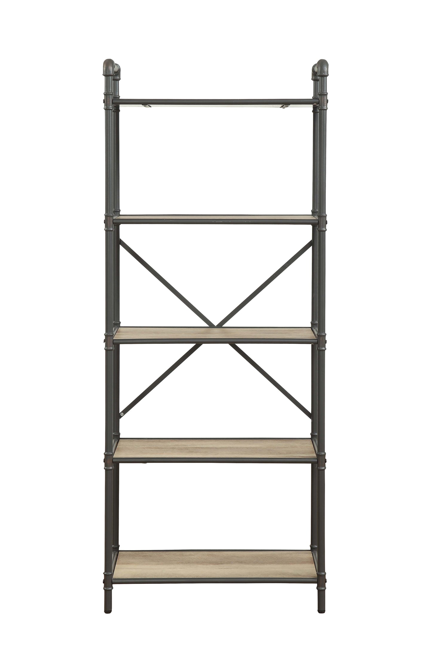 Itzel 5-Shelf Antique Oak & Sandy Gray Finish Bookshelf FredCo