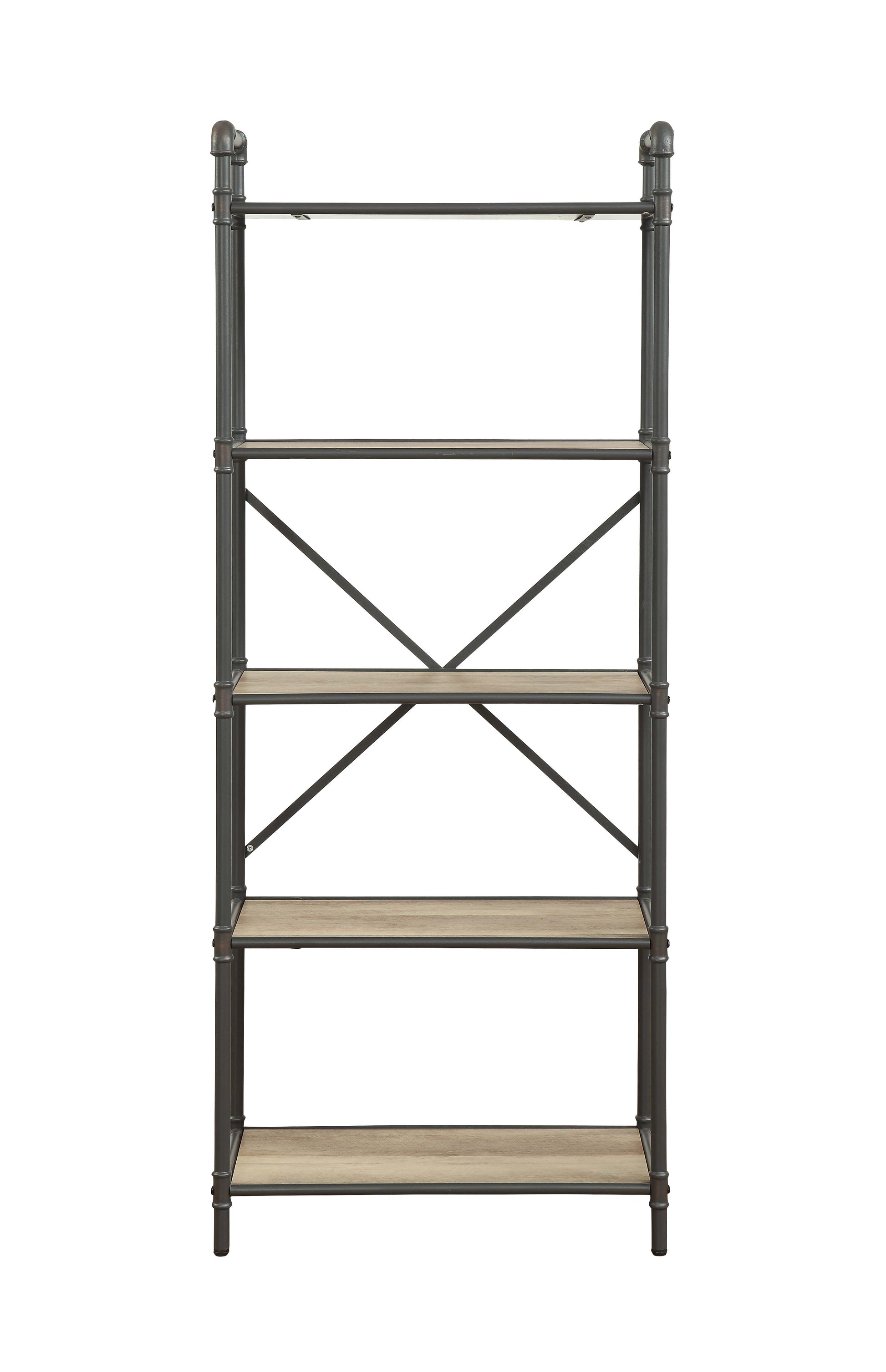 Itzel 5-Shelf Antique Oak & Sandy Gray Finish Bookshelf FredCo
