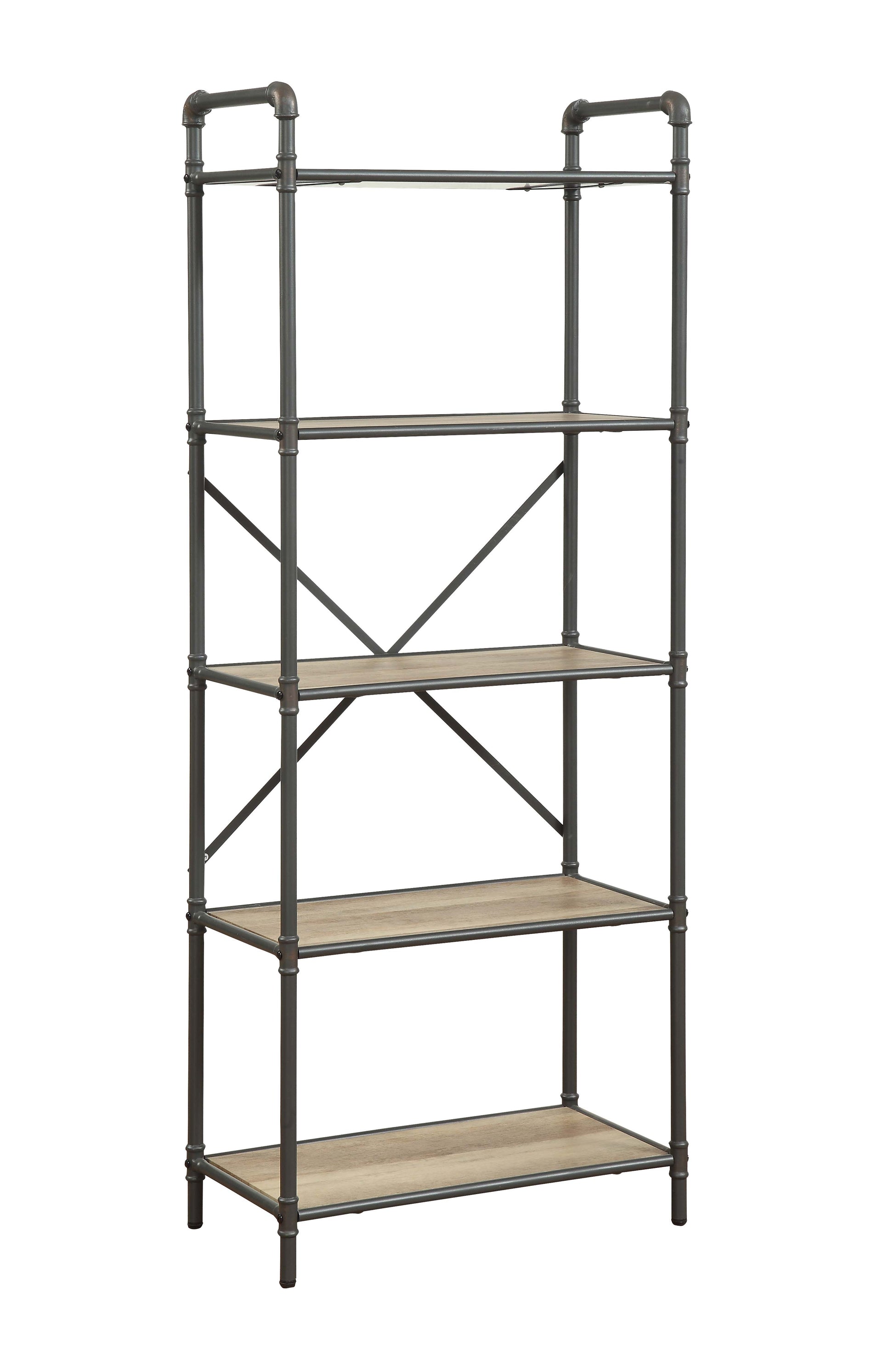 Itzel 5-Shelf Antique Oak & Sandy Gray Finish Bookshelf FredCo