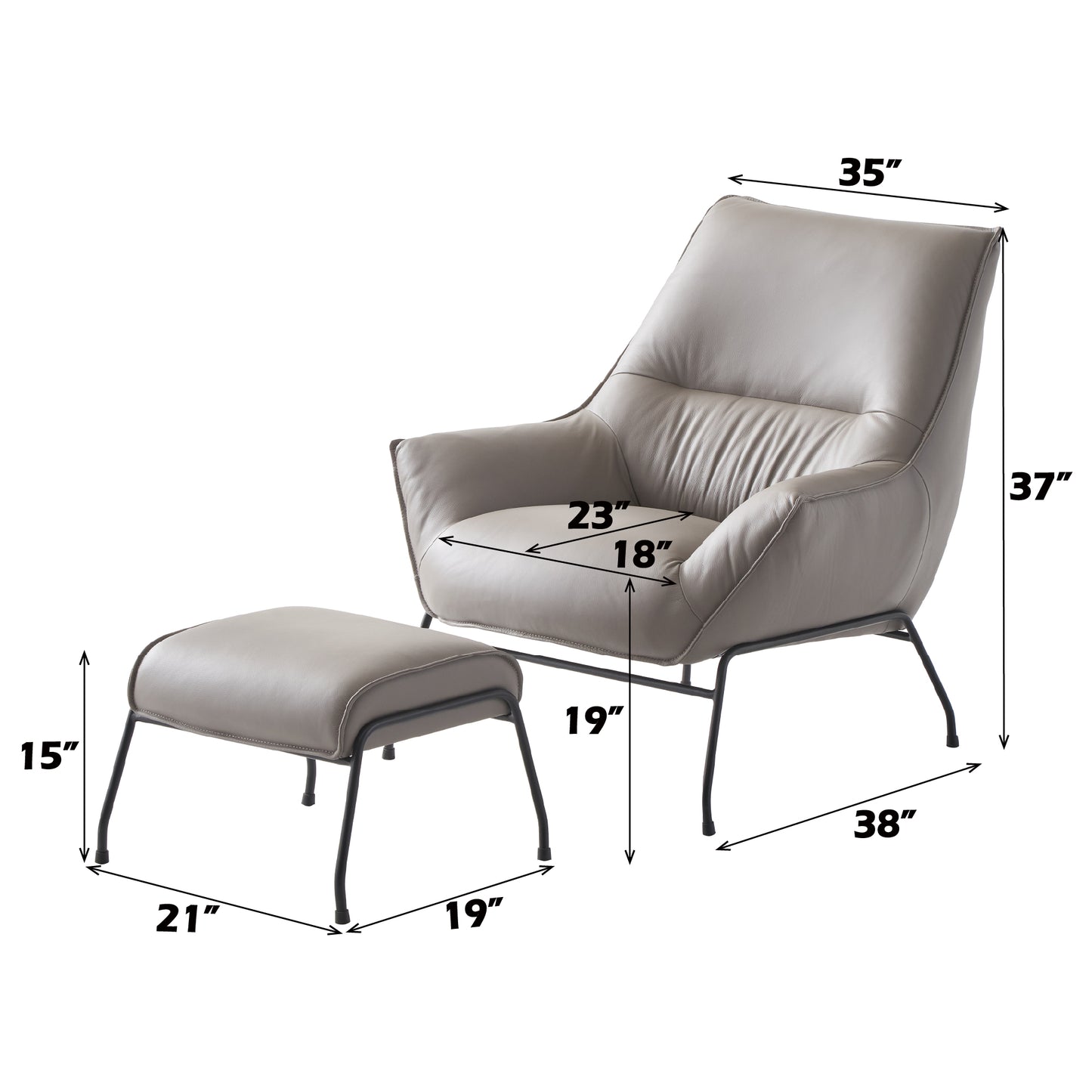 Jabel Khaki Top Grain Leather Accent Chair & Ottoman FredCo