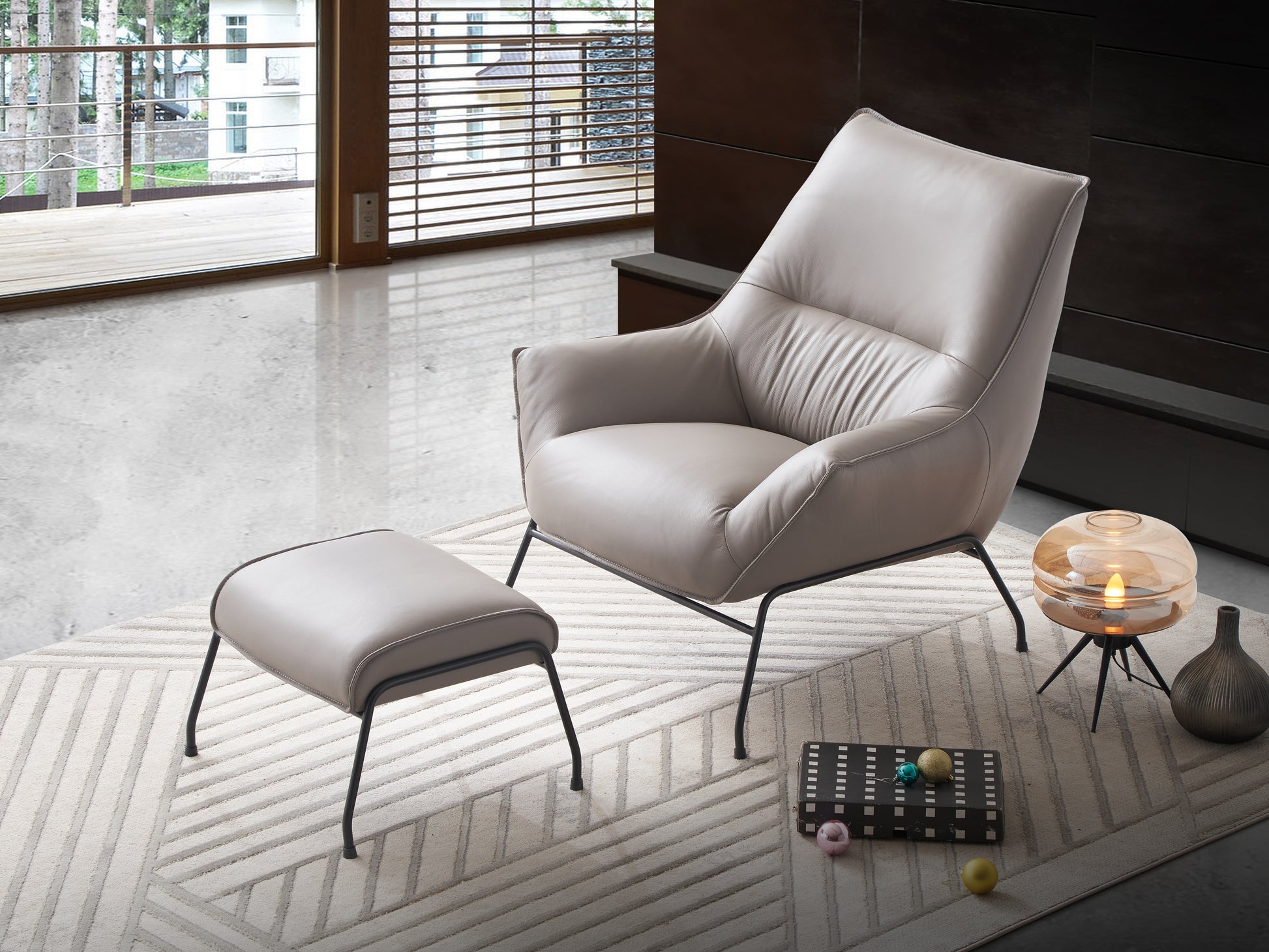 Jabel Khaki Top Grain Leather Accent Chair & Ottoman FredCo