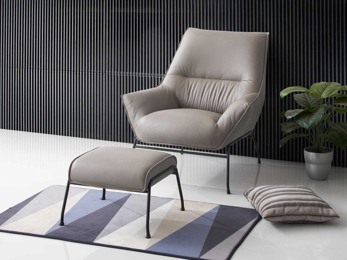 Jabel Khaki Top Grain Leather Accent Chair & Ottoman FredCo