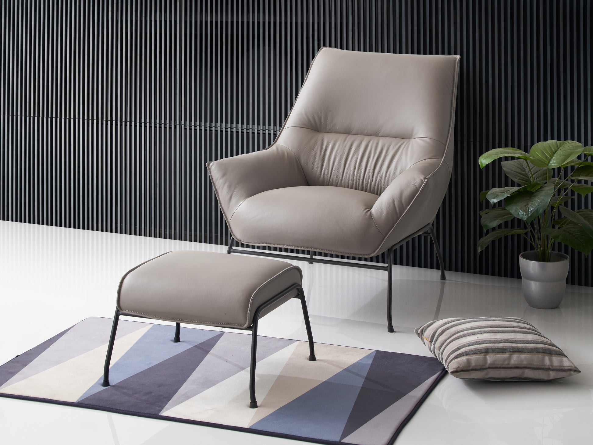 Jabel Khaki Top Grain Leather Accent Chair & Ottoman FredCo