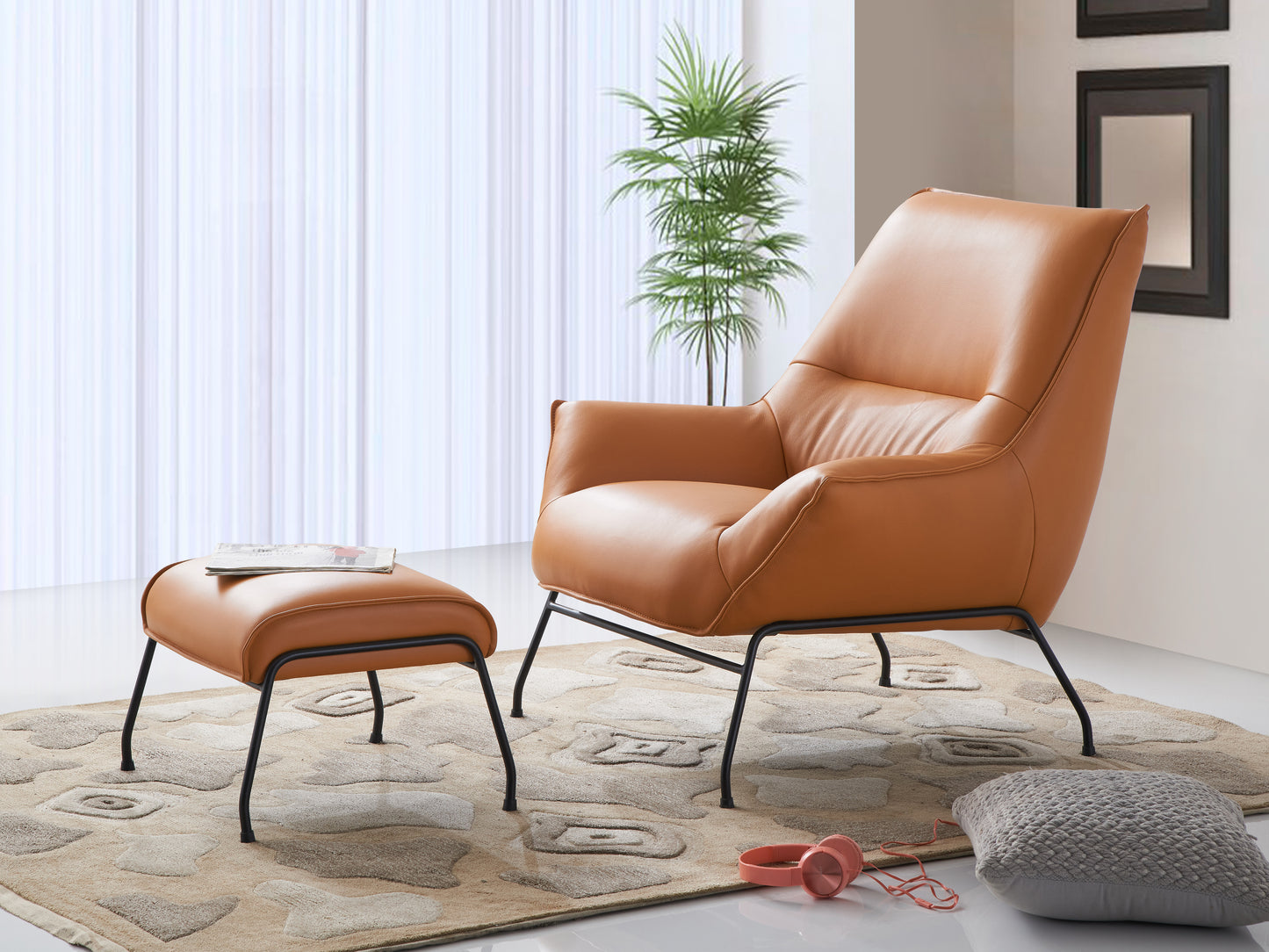 Jabel Sandstone Top Grain Leather Accent Chair & Ottoman FredCo