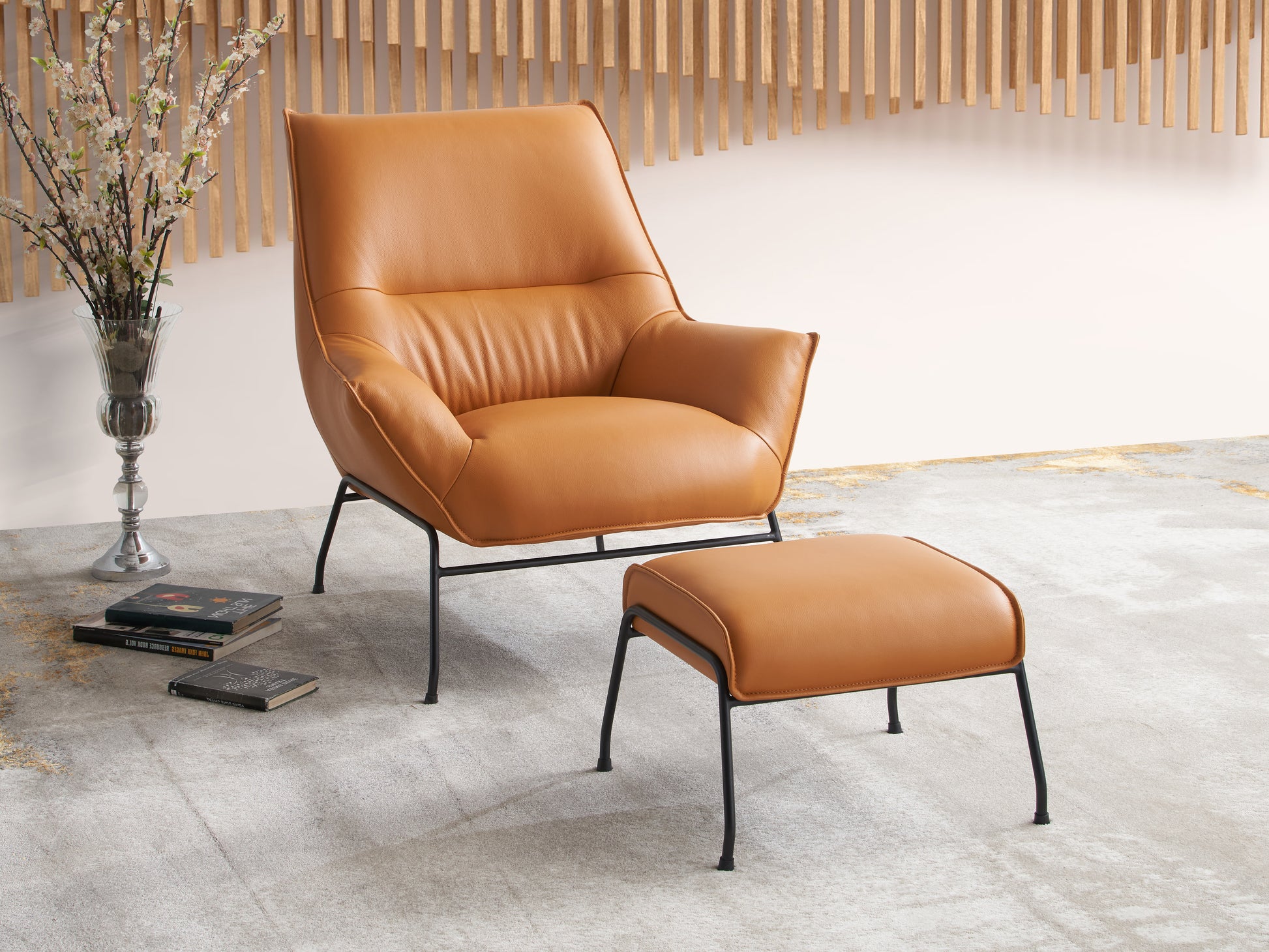 Jabel Sandstone Top Grain Leather Accent Chair & Ottoman FredCo