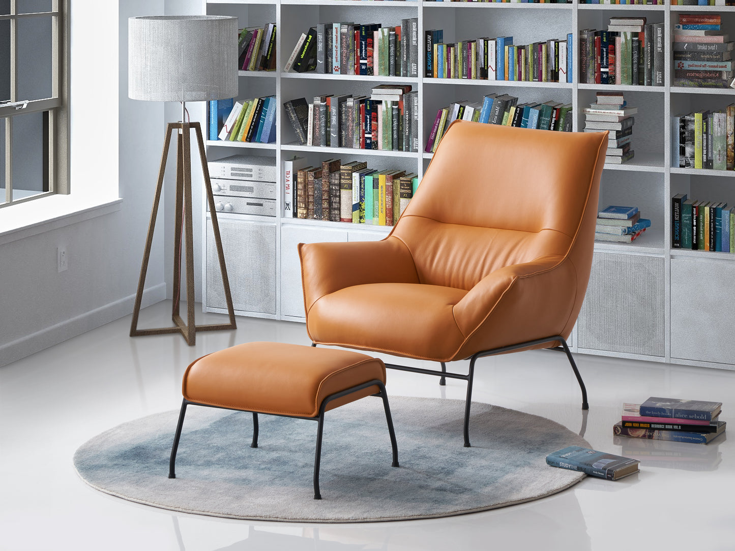 Jabel Sandstone Top Grain Leather Accent Chair & Ottoman FredCo