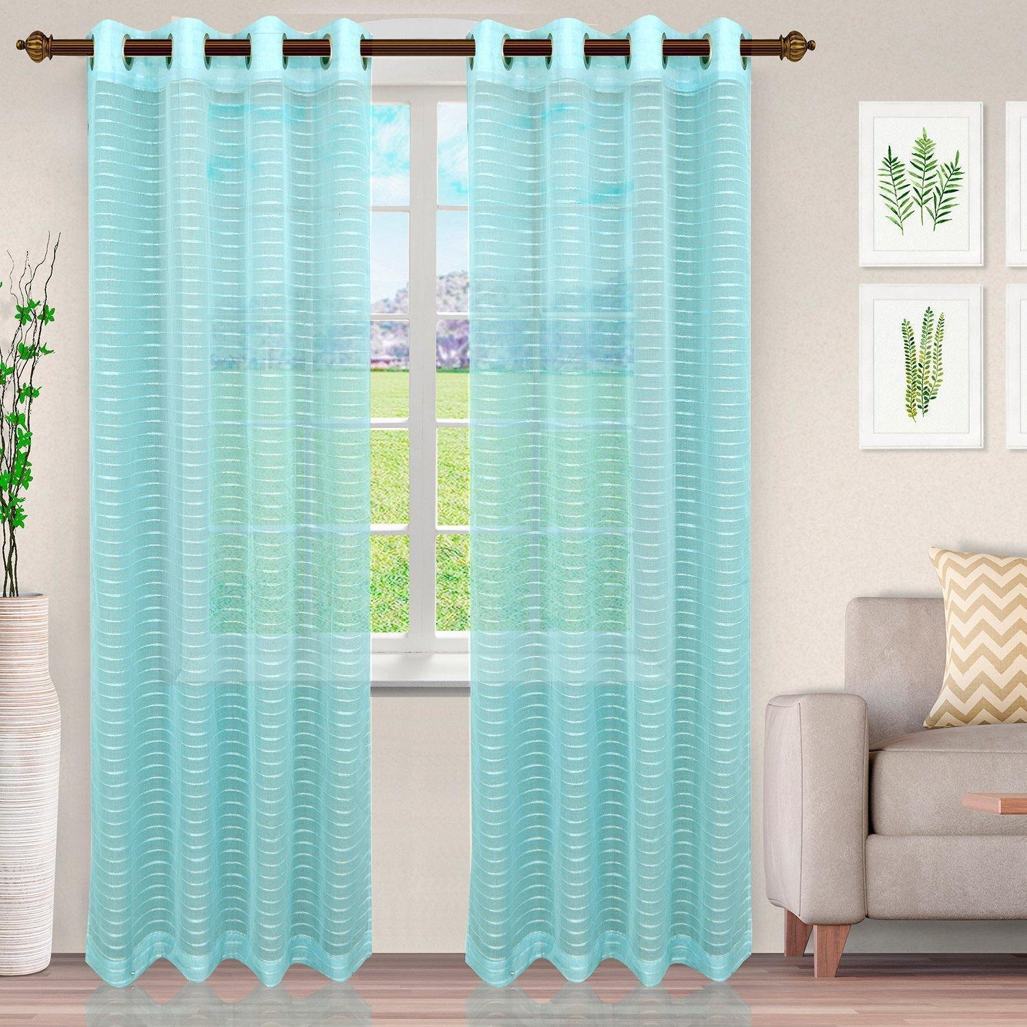 Jackson Stripe Soft Diffused Light Airy Lightweight Sheer Curtain Set FredCo