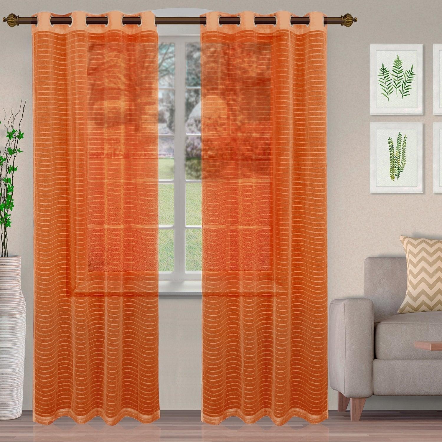 Jackson Stripe Soft Diffused Light Airy Lightweight Sheer Curtain Set FredCo