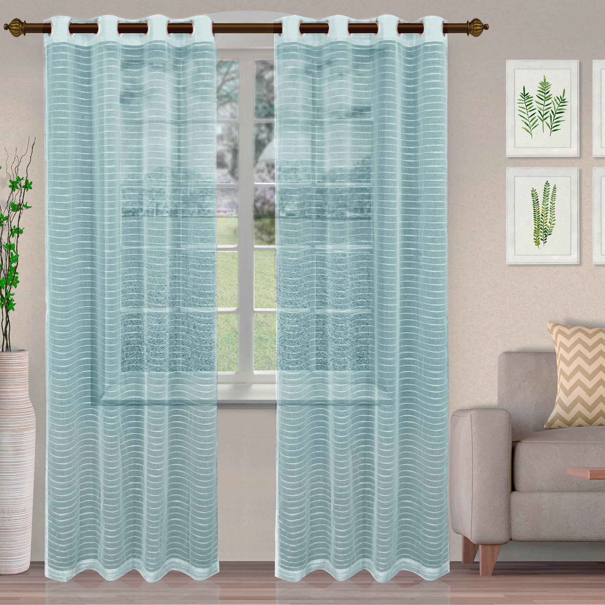 Jackson Stripe Soft Diffused Light Airy Lightweight Sheer Curtain Set FredCo